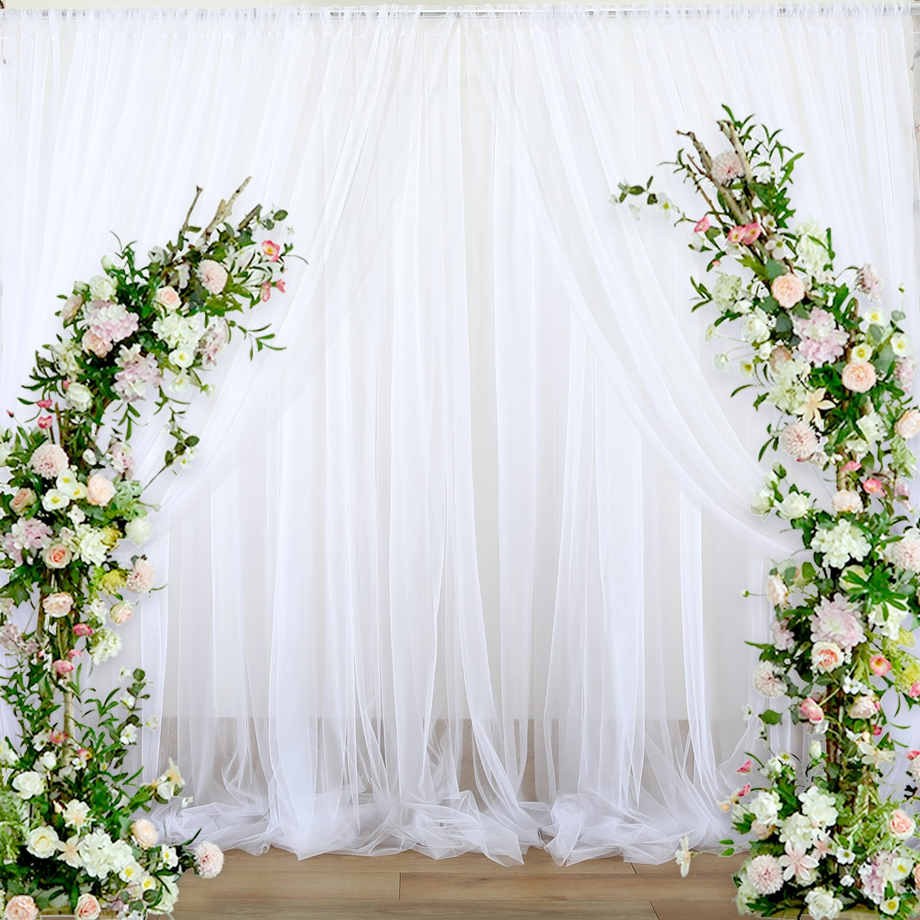 White Tulle Backdrop Curtain For Parties Wedding 10Ft X 8Ft Sheer Backdrop Curtains For Bridal Shower Birthday Party Baby Shower