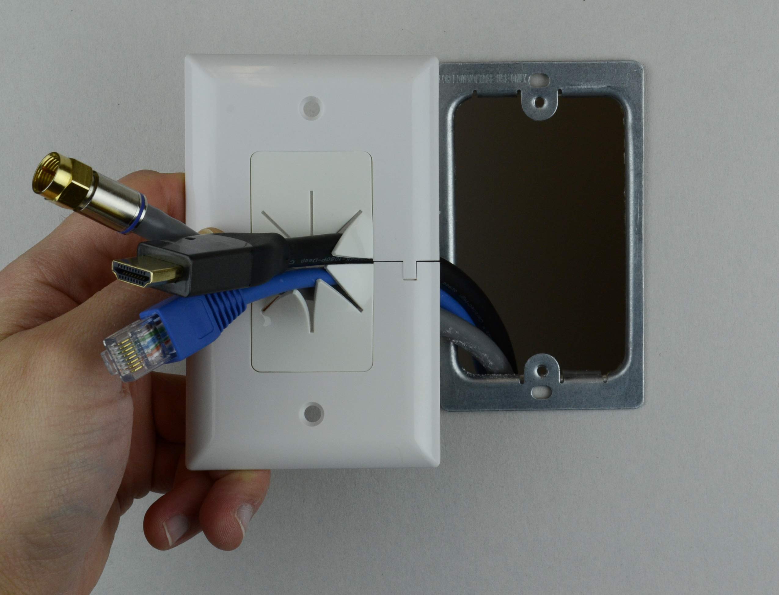 Data Comm Electronics 45 0017 Bk Split Style Tv Plate With Flexible Av/Hdmi Cable Pass Through   Black