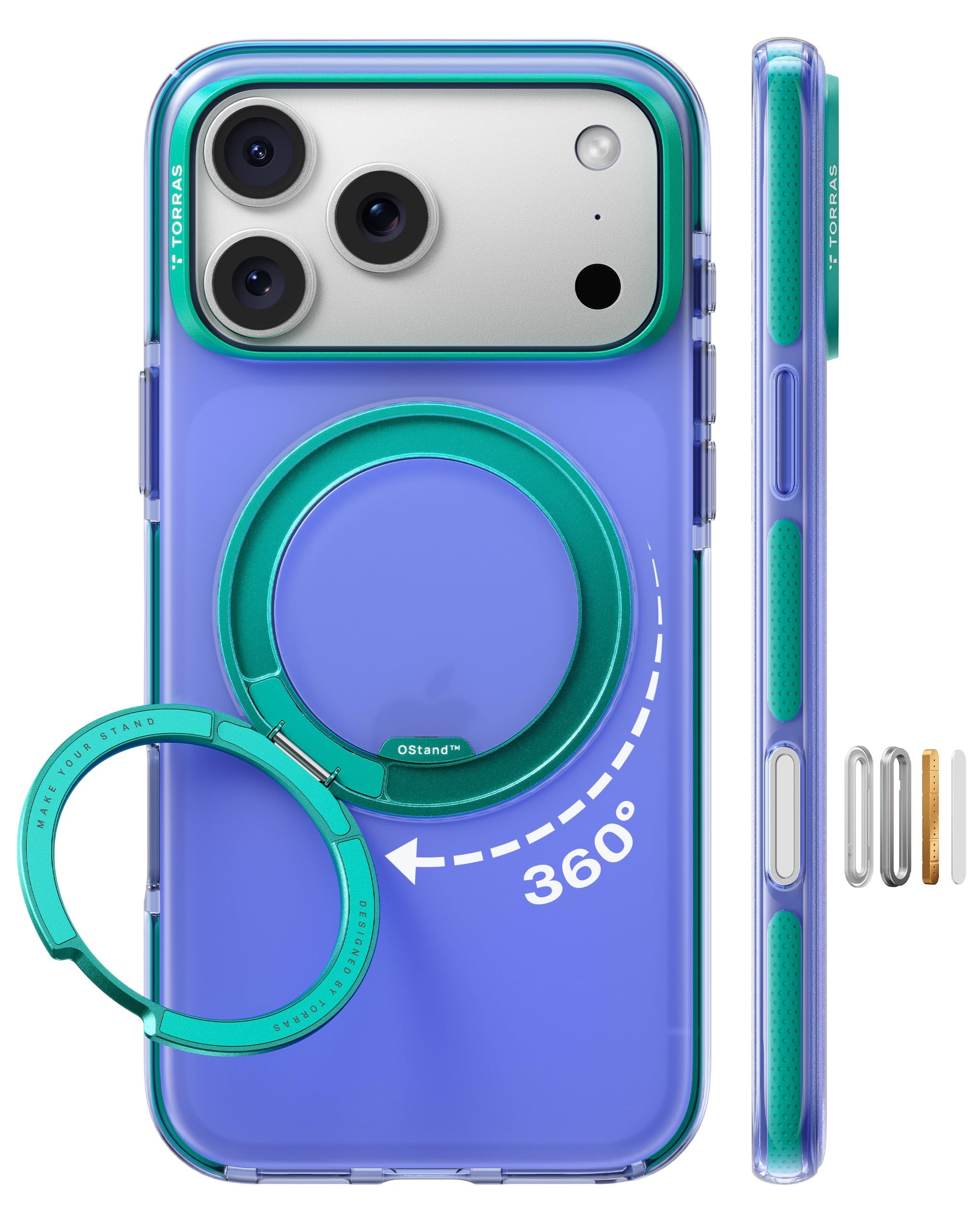 TORRAS O3 Hue for iPhone 17 Pro Max Case,4X Military-Grade Air Drop Protection with Shockproof Airbag Bumper,360 Magnetic Stand 