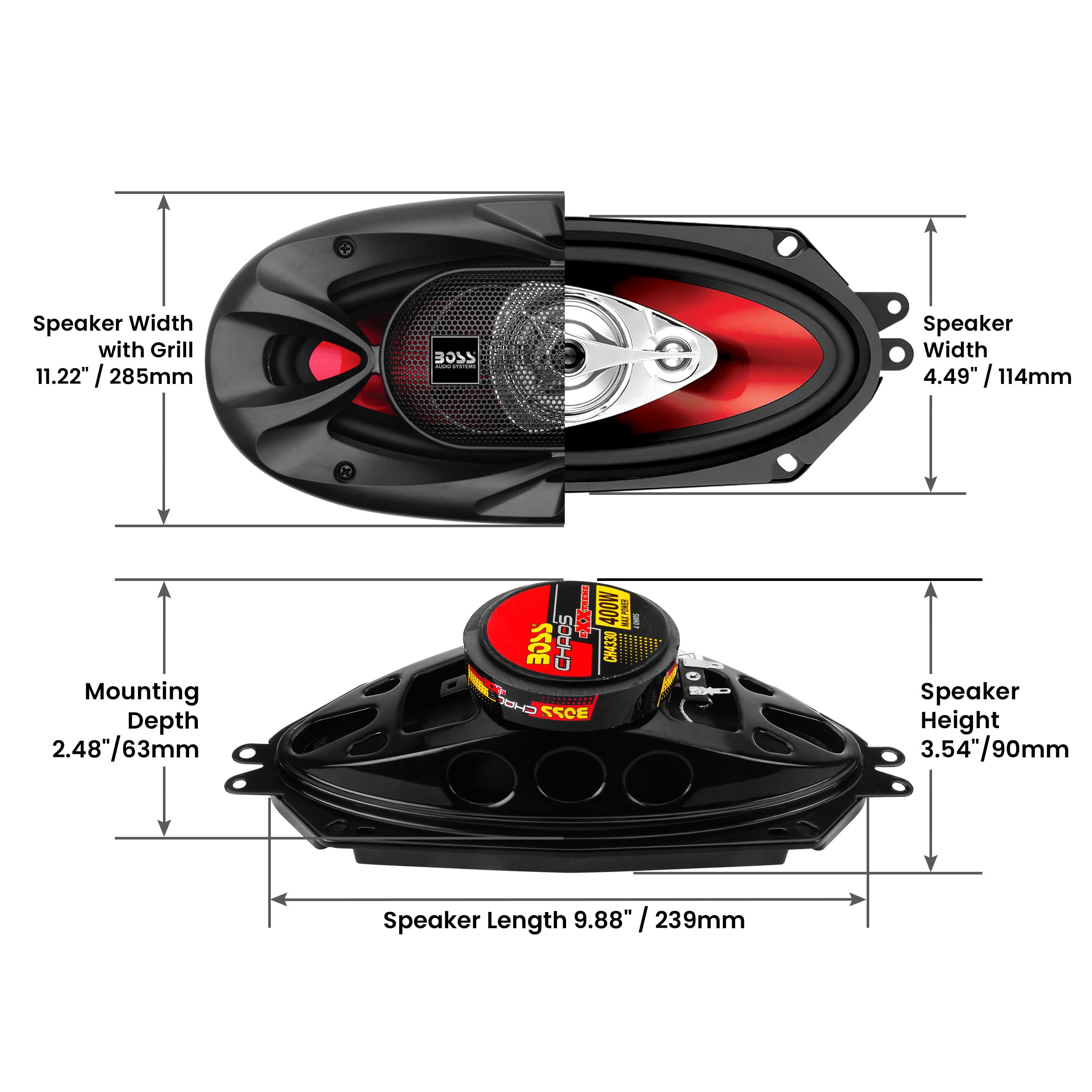 Boss Audio Systems Ch4330 4 X 10 Inch Car Door Speakers   400 Watts Max (Per Pair), Coaxial 3 Way, Full Range, 4 Ohms, Sold In P