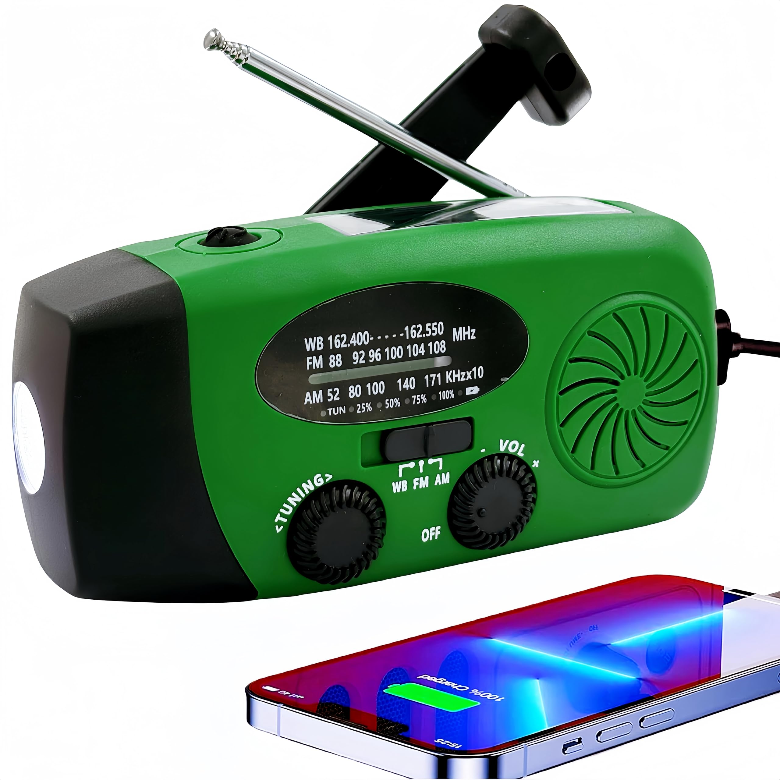 2000mAh Weather Emergency Radio, Portable Solar AM/FM/NOAA Hand Crank Radio, Cell Phone Charger with SOS, 1W LED Flashlight, Hea