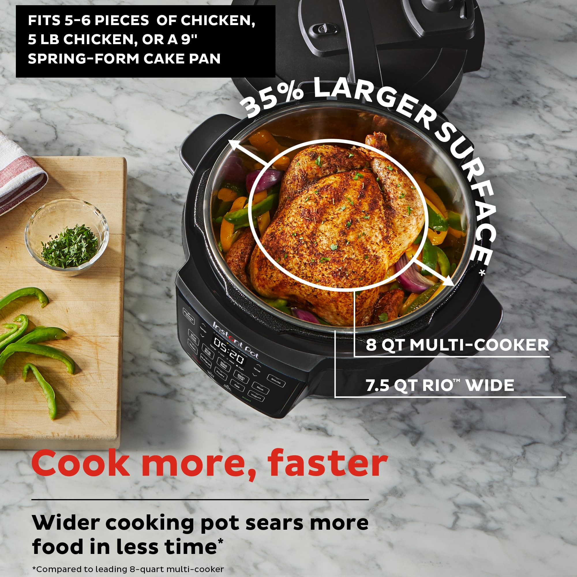 Instant Pot Rio Wide Base, 7.5 Quarts, Large Searing Base, Whisperquiet Steam Release, 7 In 1 Electric Multi Cooker, Pressure Co