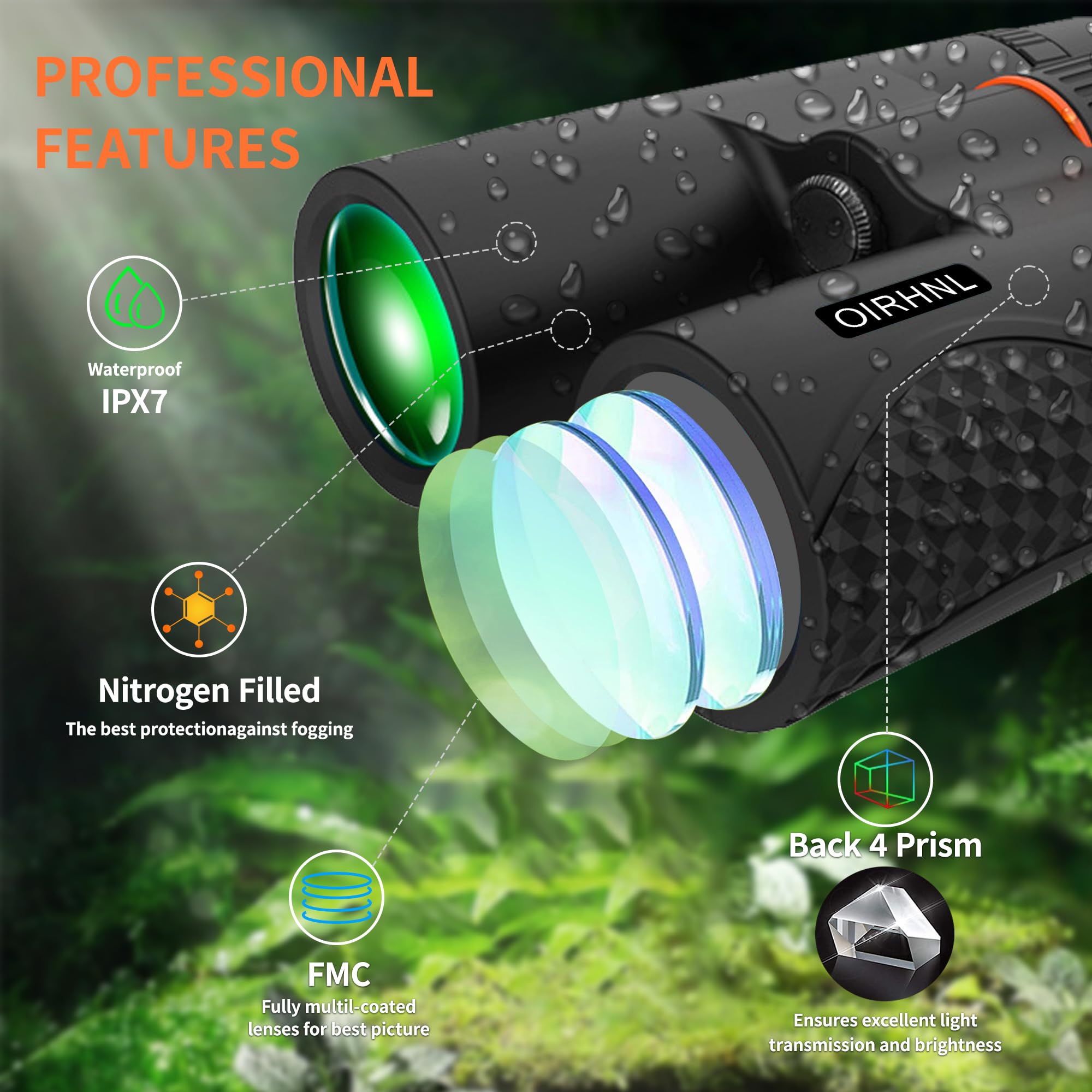 Oirhnl 12X42 Hd Binoculars For Adults High Powered,Super Bright Lightweight Waterproof Binoculars With Clear Low Light Vision Fo