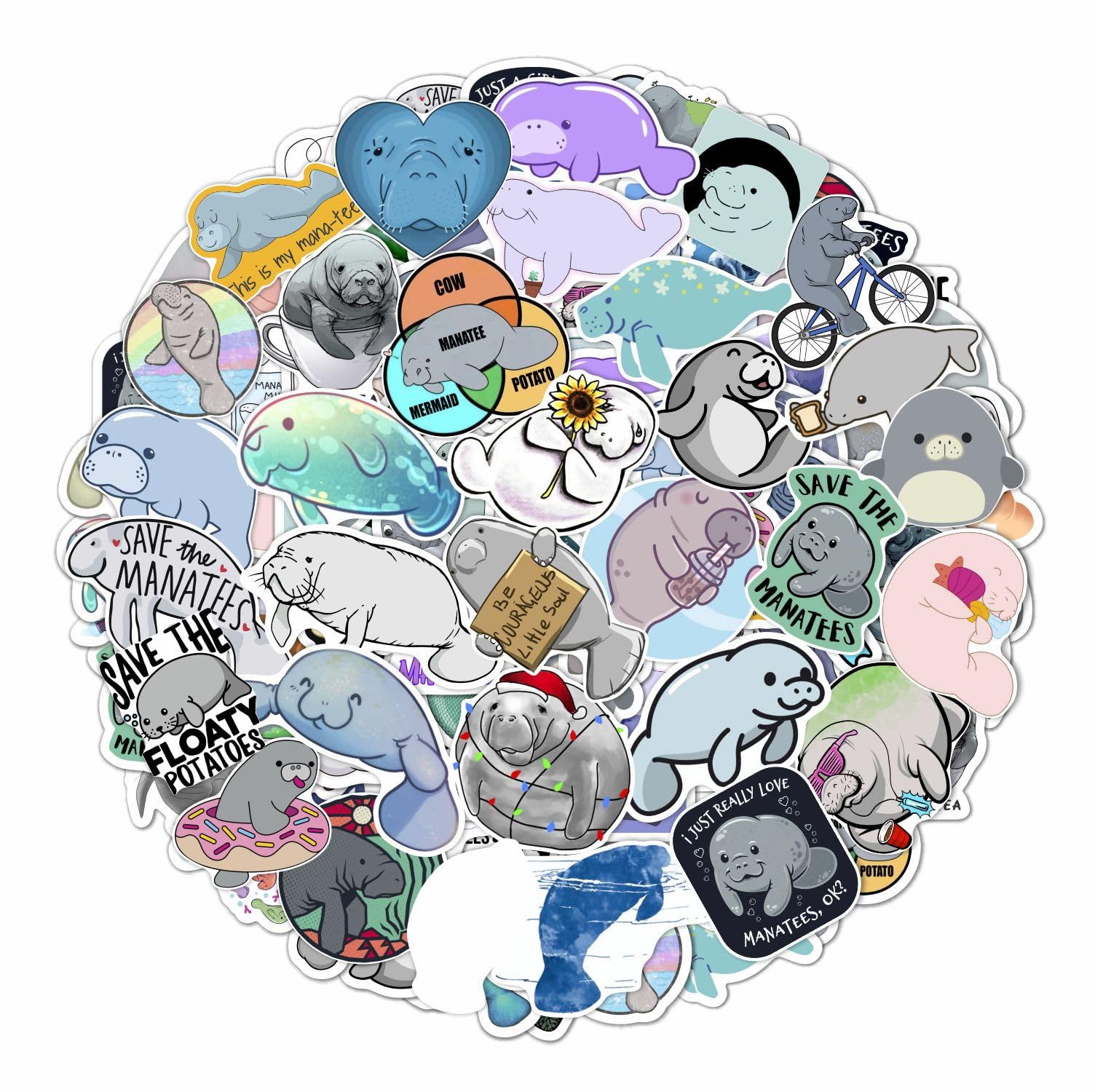 100Pcs Manatee Stickers And Laptop Decals For Water Bottles   Waterproof Vinyl Manatee Stickers, Manatee Gifts, Women, Men   Man