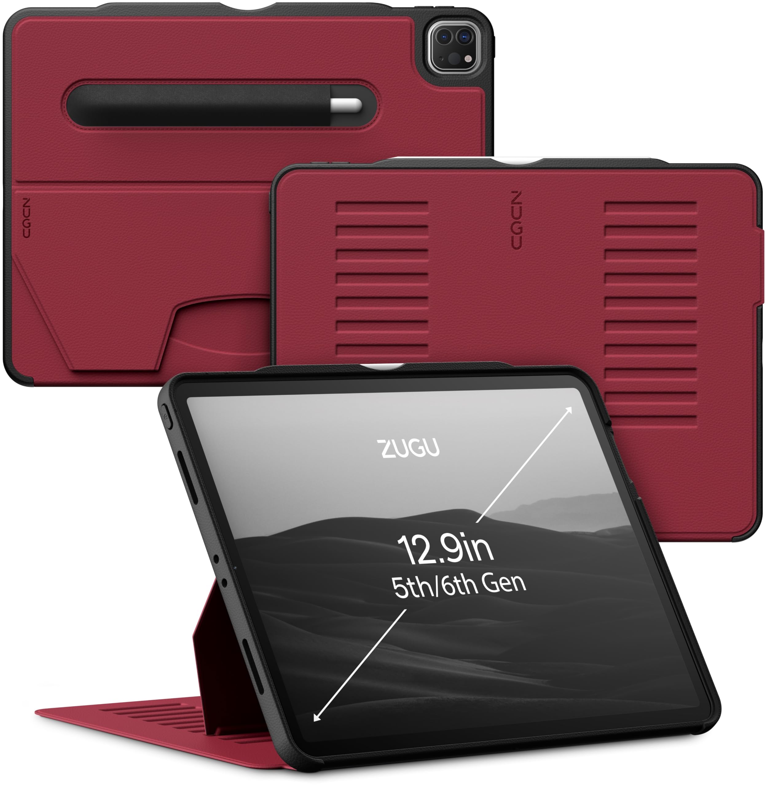 Zugu Case For Ipad Pro 12.9 Case 5Th / 6Th Generation Case 2021/2022 | Slim Protective Case With Wireless Apple Pencil Charging | Magnetic Stand & Sleep/Wake Magnetic Cover | Cherry Red