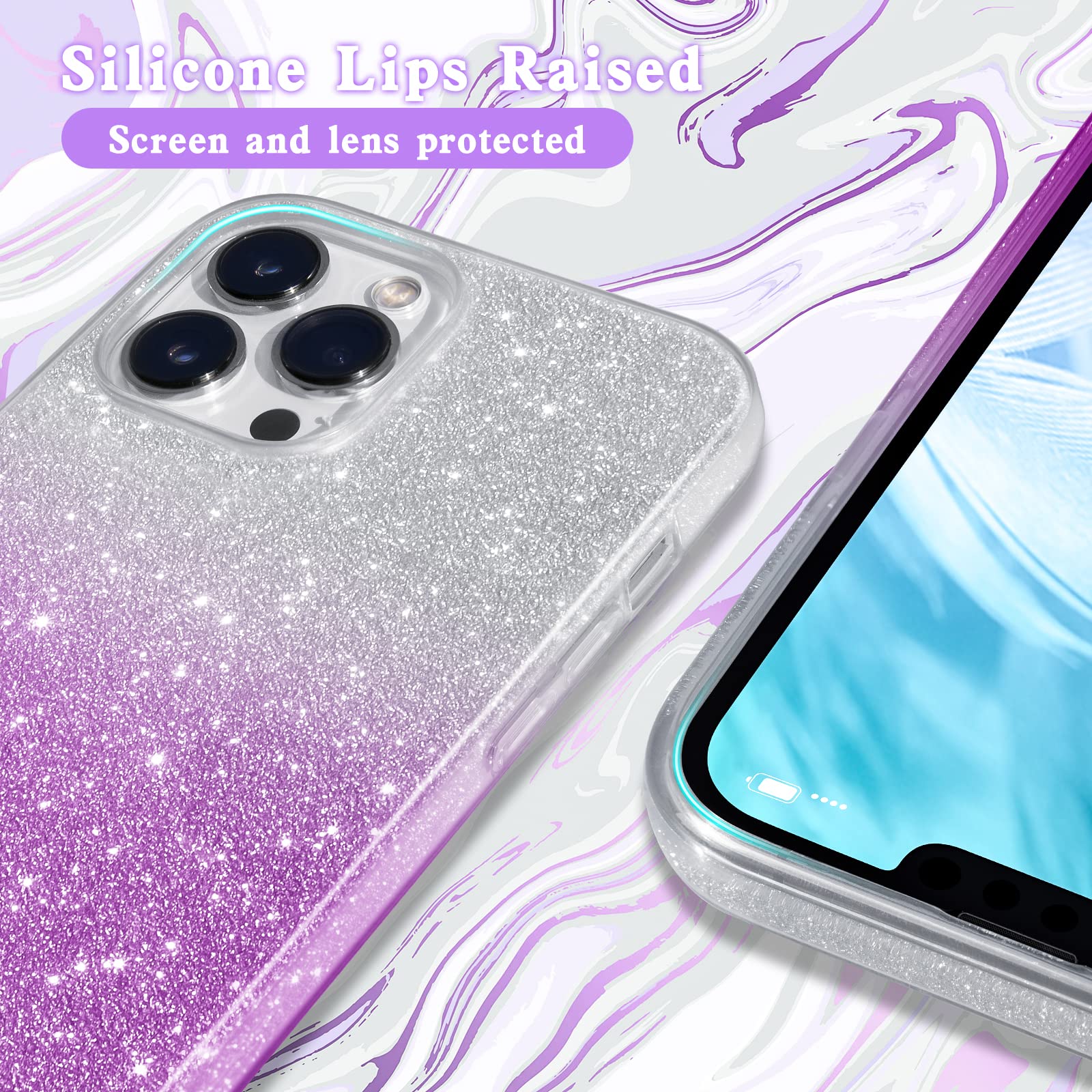 MATEPROX iPhone 13 Pro Bling Sparkle Phone Case TPU PC Gradient Purple 6.1"