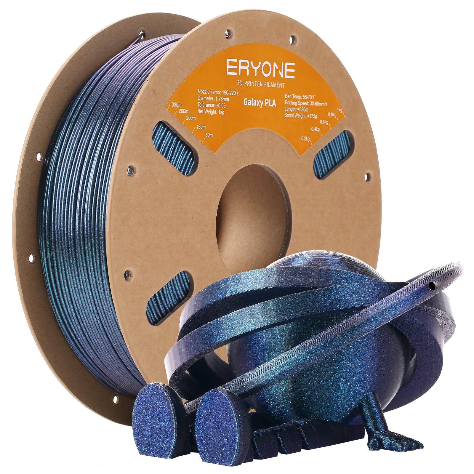 Eryone Glitter Pla Filament For 3D Printer, 1.75Mm +/ 0.03Mm, 1Kg(2.2Lbs)/Spool, Sirius Nebula (Blue)