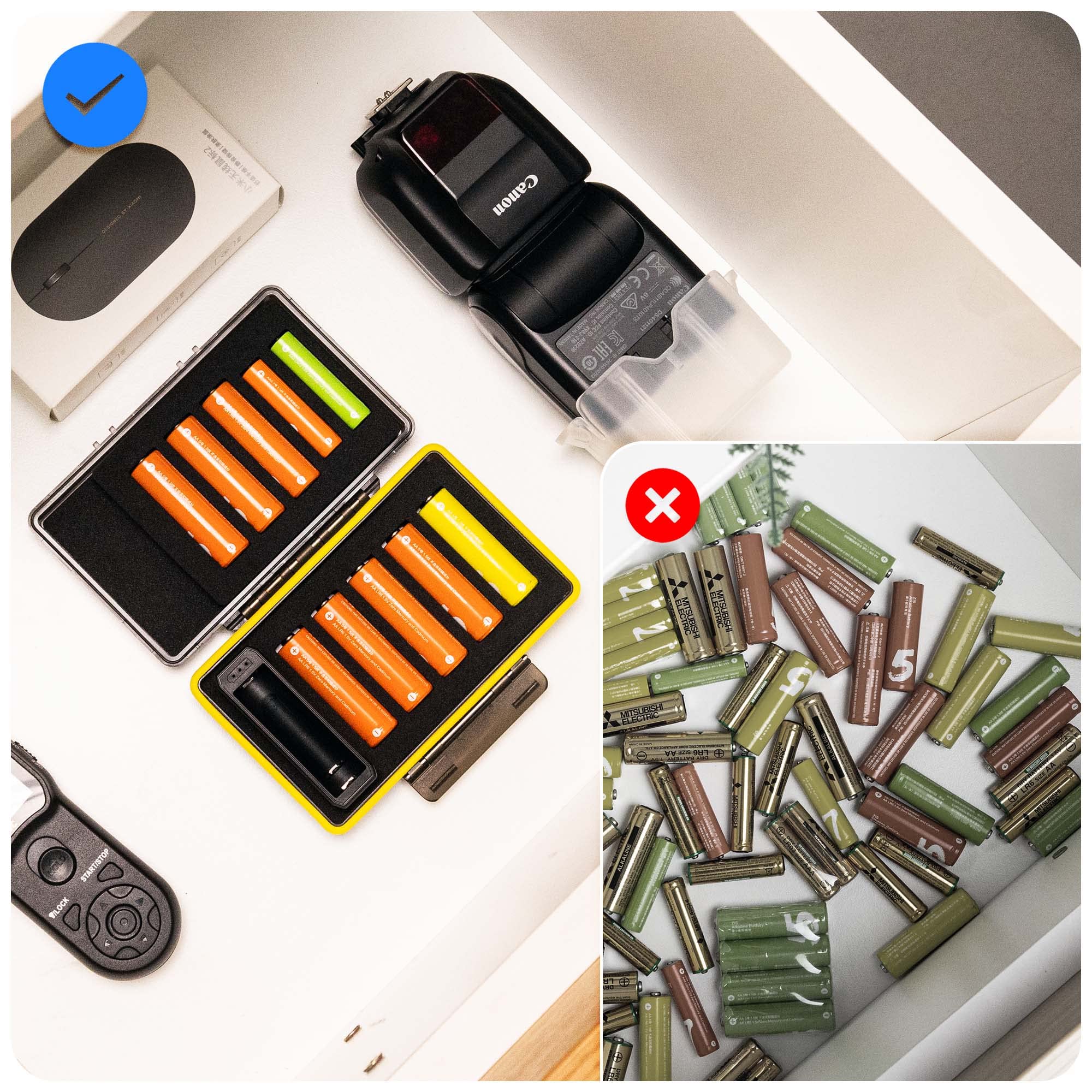 Aa Aaa Battery Storage Case Holder With Battery Tester, Battery Organizer Container For 8 Double A & 2 Triple A Battery, Compact