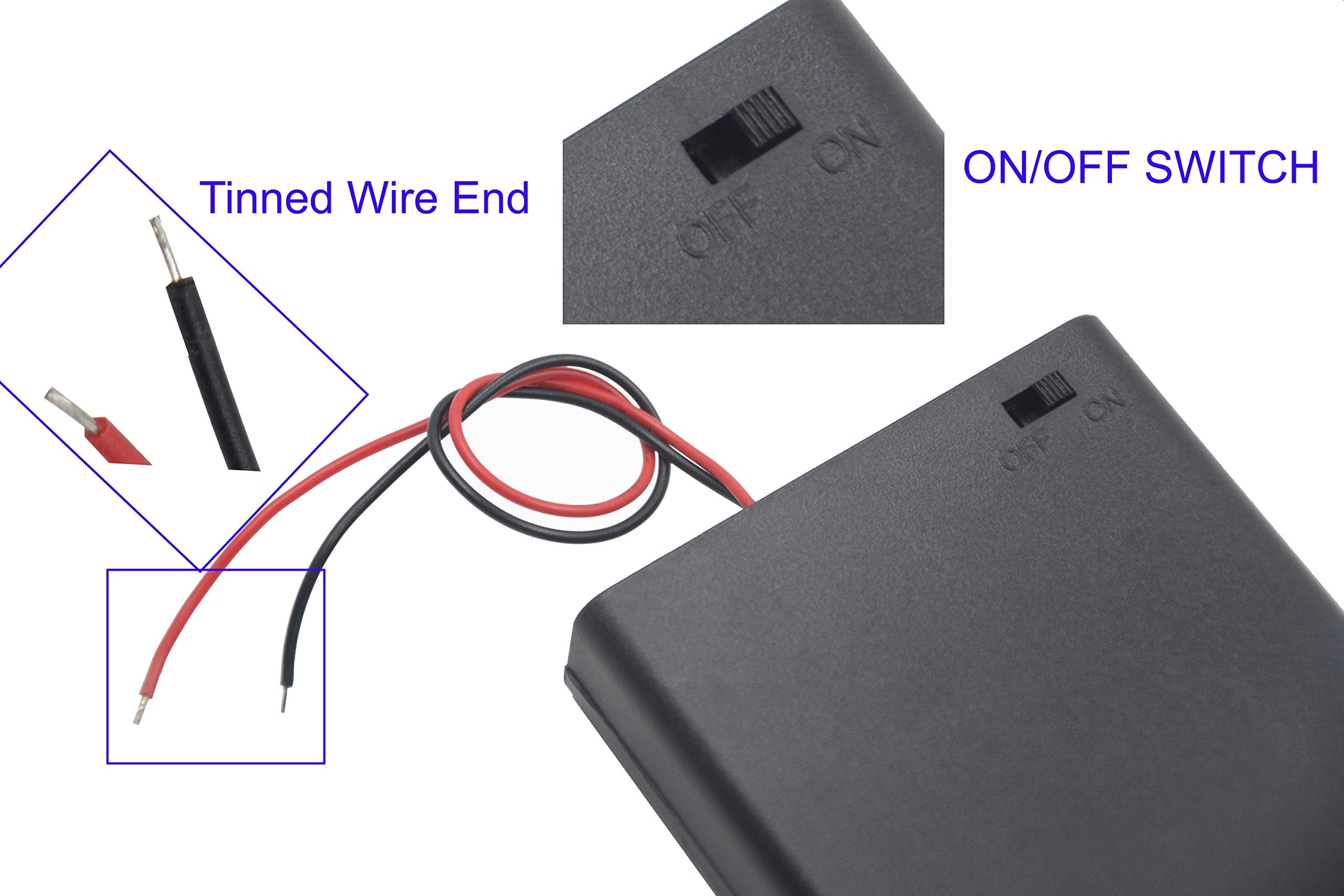 Lampvpath (Pack Of 2 4 Aa Battery Holder With Switch, 6V Battery Holder With Switch, 4X 1.5V Aa Battery Holder With Leads And Sw