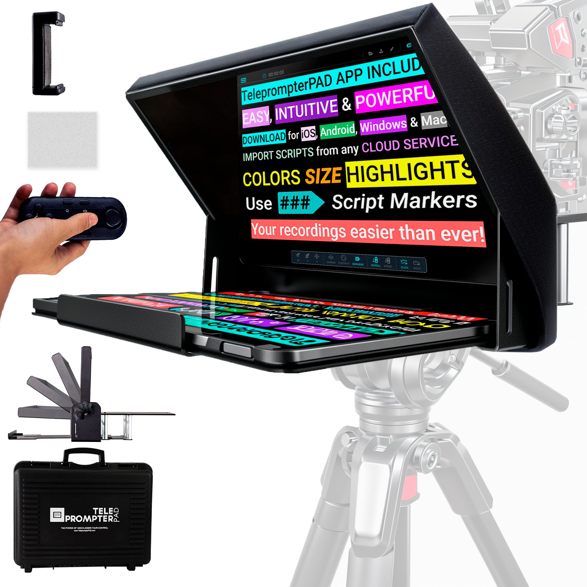 Teleprompter Pad Ilight Pro 14'' Ipad 12.9 Tablet Prompter For Apple Android Windows Mac   Kit With Remote Control Hardcase App,