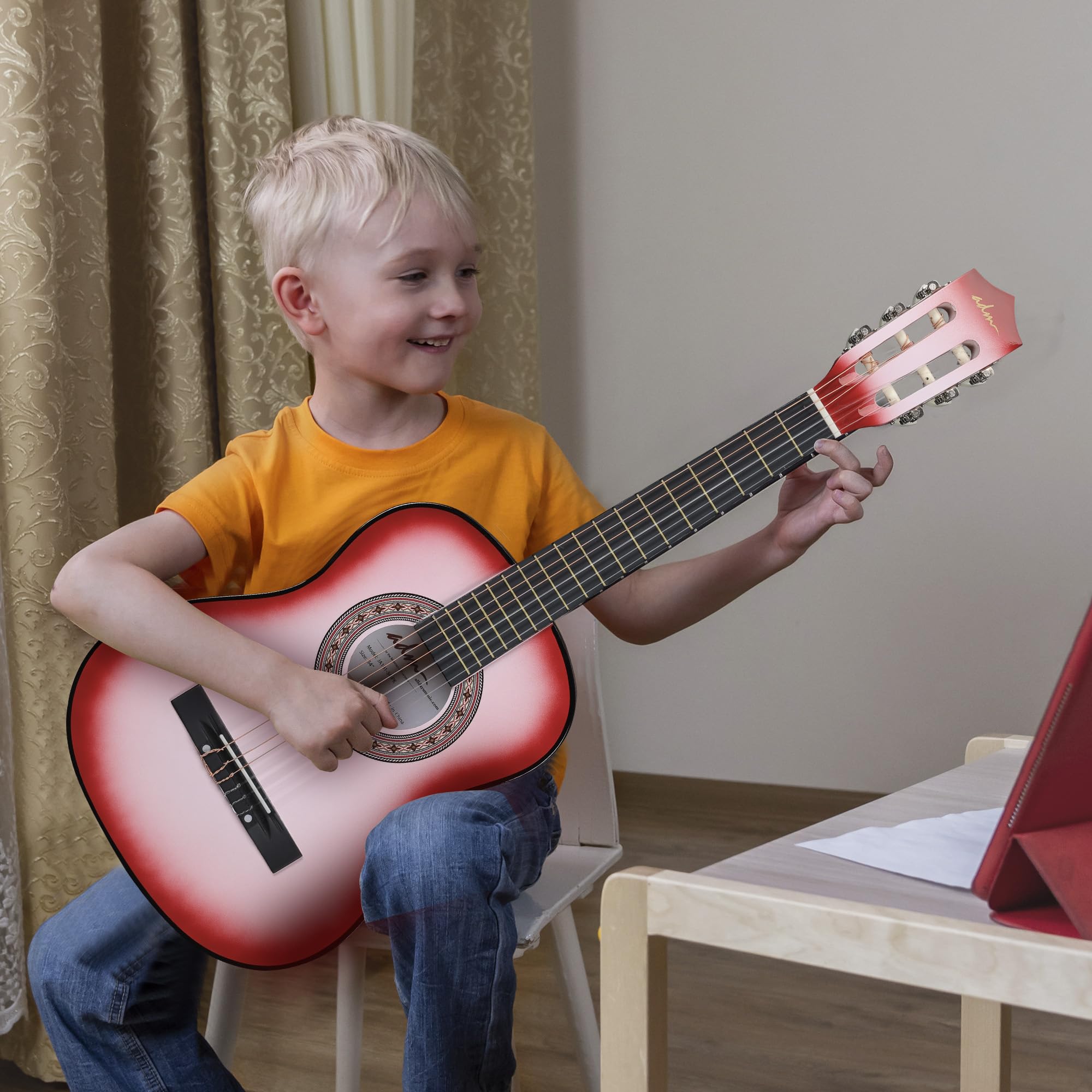 Adm Beginner Acoustic Classical Guitar 34 Inch Nylon Strings Wooden Guitar Bundle Kit For Kid Boy Girl Student Youth Guitarra On