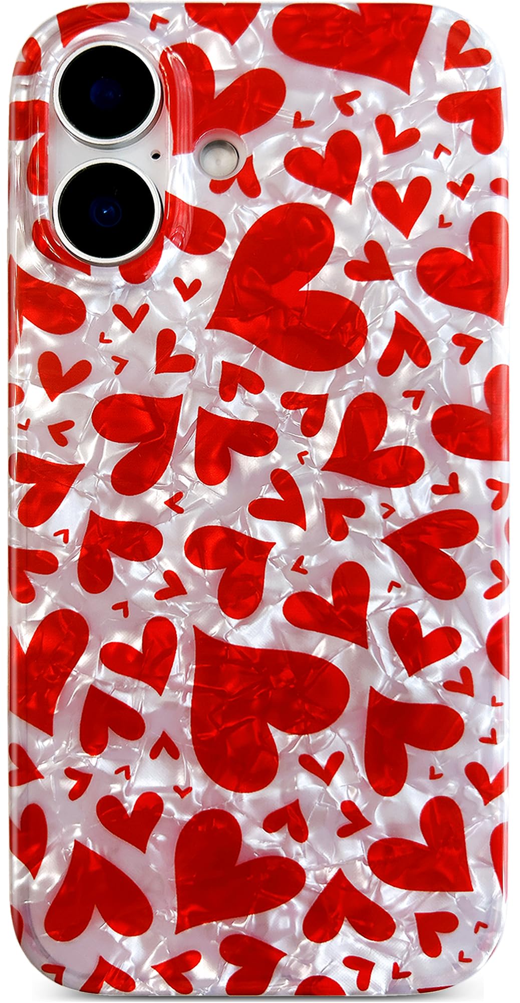Qokey Compatible for iPhone 17 Case 6.3 Inch, Romantic Red Heart Doodle Design, Shockproof Soft TPU Bumper, Slim Fit Non-Yellowi