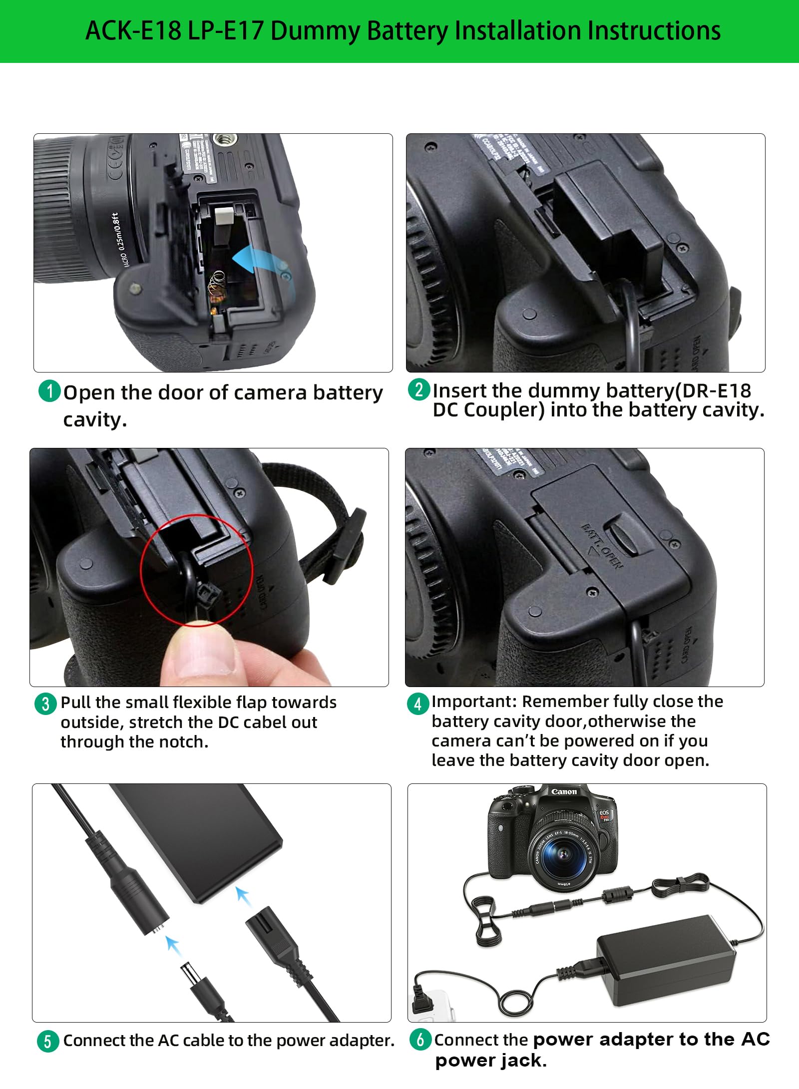 Gonine Ack E18 Power Supply For Canon R50, Lp E17 Dummy Battery Dr E18 Dc Coupler Continuous Ac Adapter, For Canon Eos Rebel R8 Rp R50 R10 T7I T6I T8I T6S Sl2 Sl3 850D 77D, Kiss X8I X9I X10 Cameras.