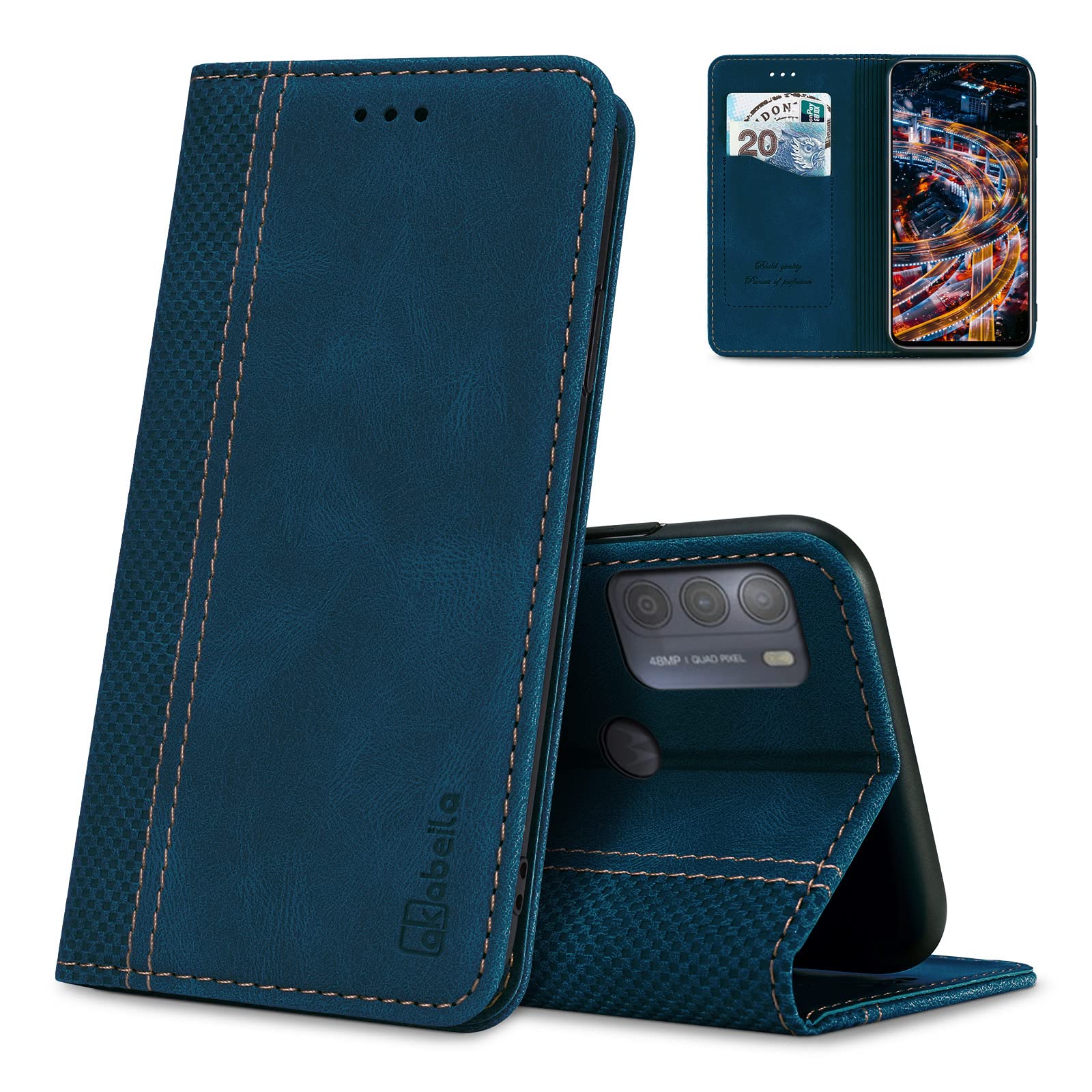 Akabeila For Motorola Moto Edge 20 Case Luxury Pu Leather Flip Wallet Shell Card Holder Magnetic Closure Kickstand Shockproof Bu
