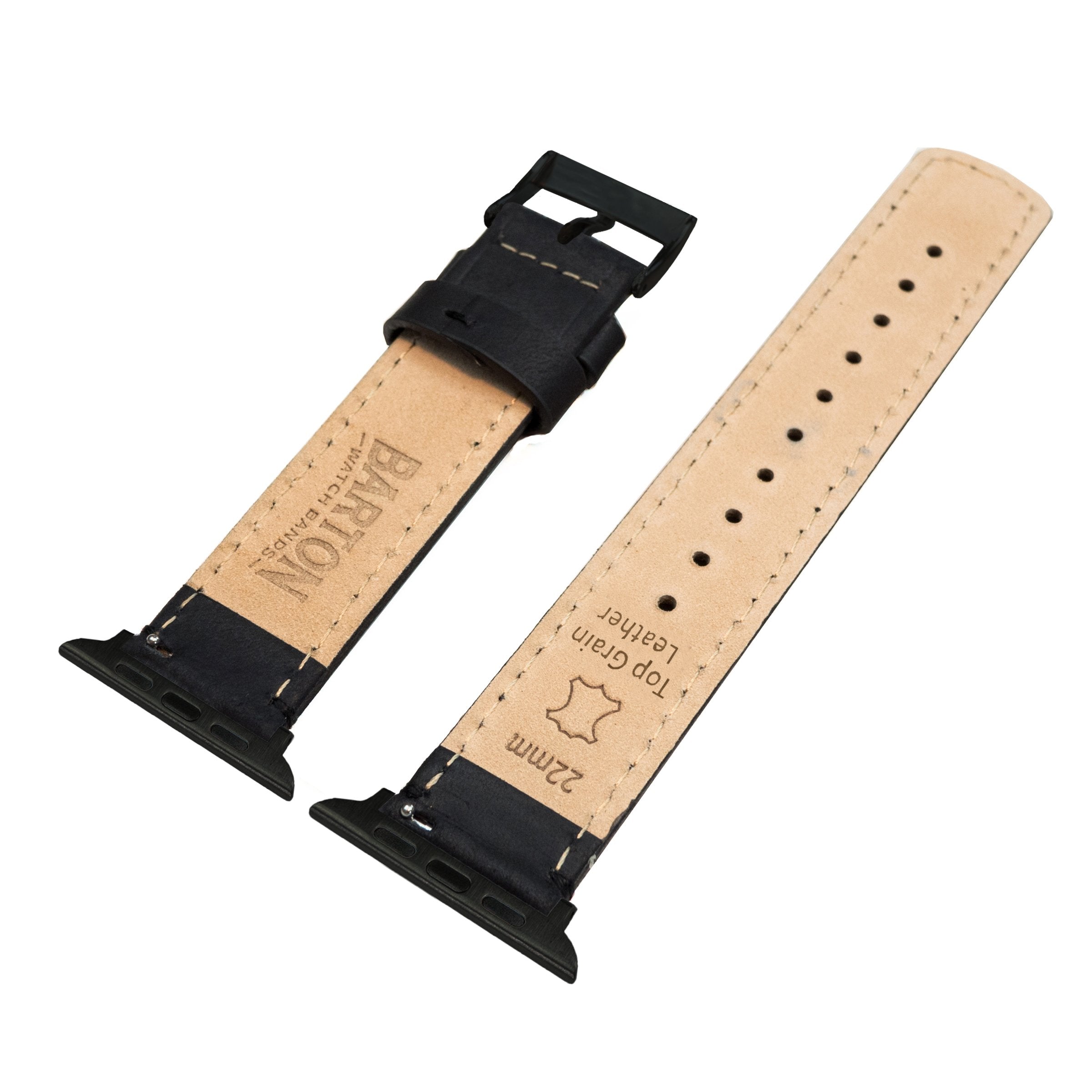 42Mm/44Mm/45Mm/49Mm Black   Barton Top Grain Leather Watch Bands Compatible With All Apple Watch Models   Black Hardware