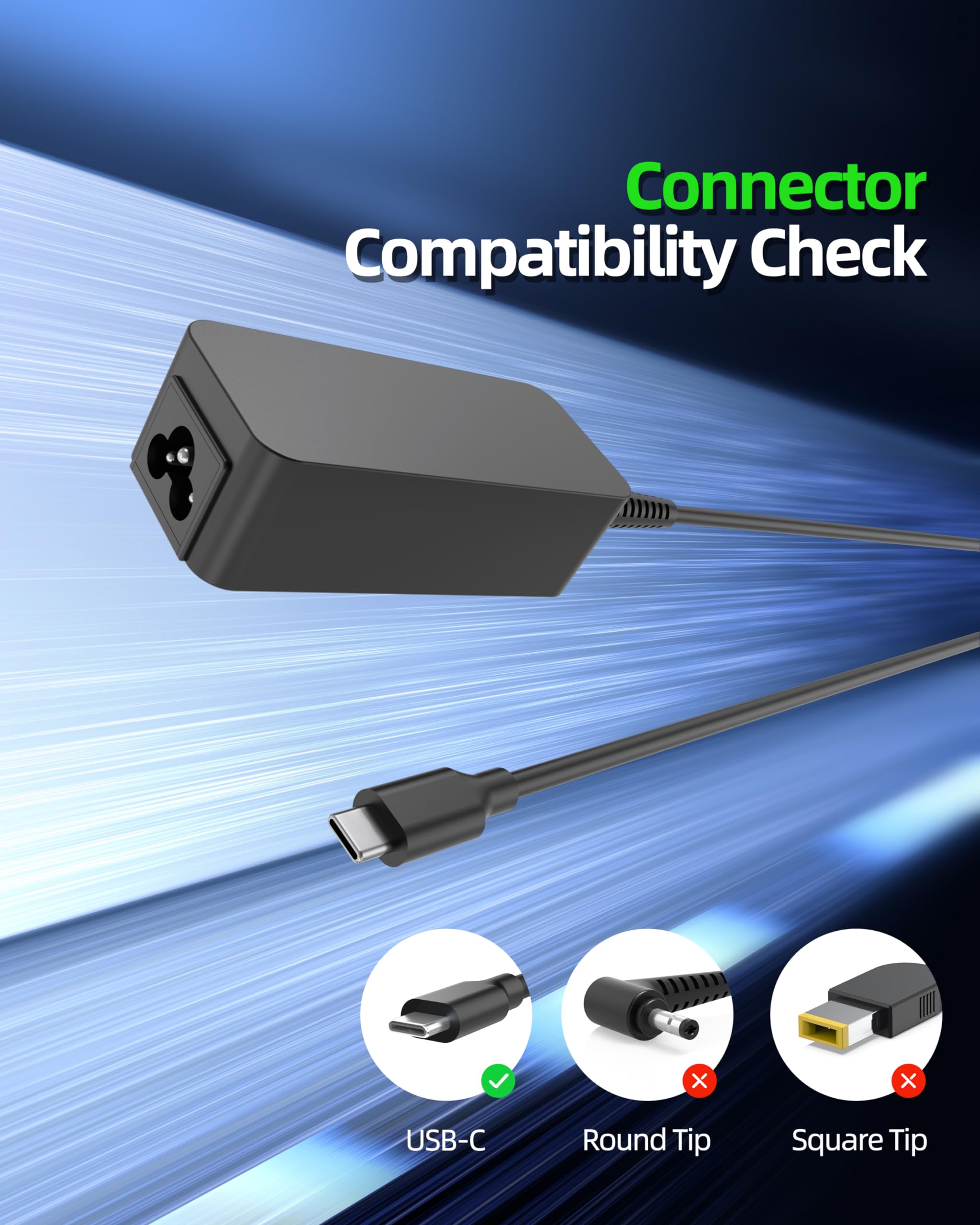 Charger Fit For Lenovo Chromebook 100E 300E 500E C330 S330 (Safety Certified By Ul) Usb C Power Connector 45W