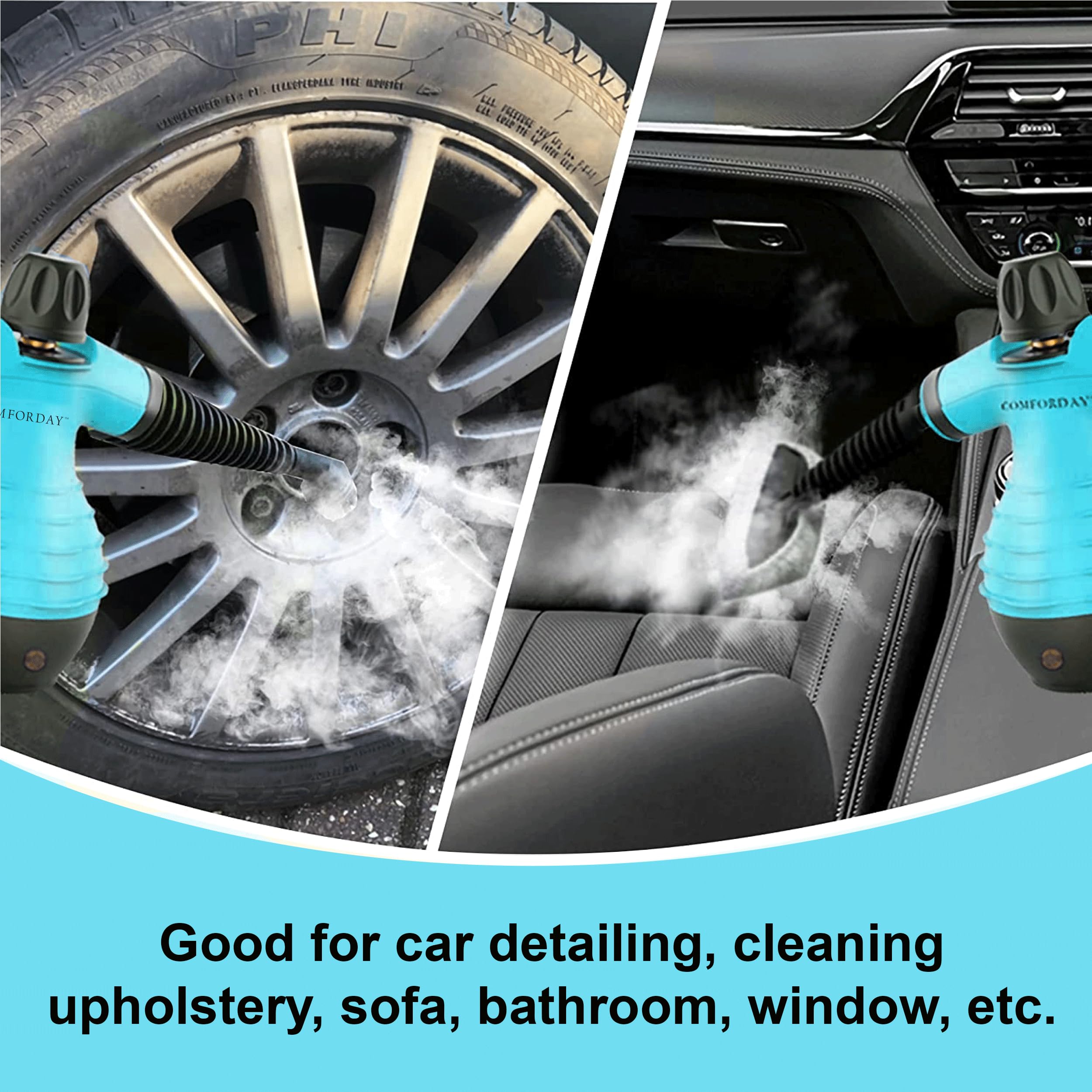 Comforday Multi Purpose Handheld Pressurized Steam Cleaner With 9 Piece Accessories, Handheld Steamer Perfect For Stain Removal,