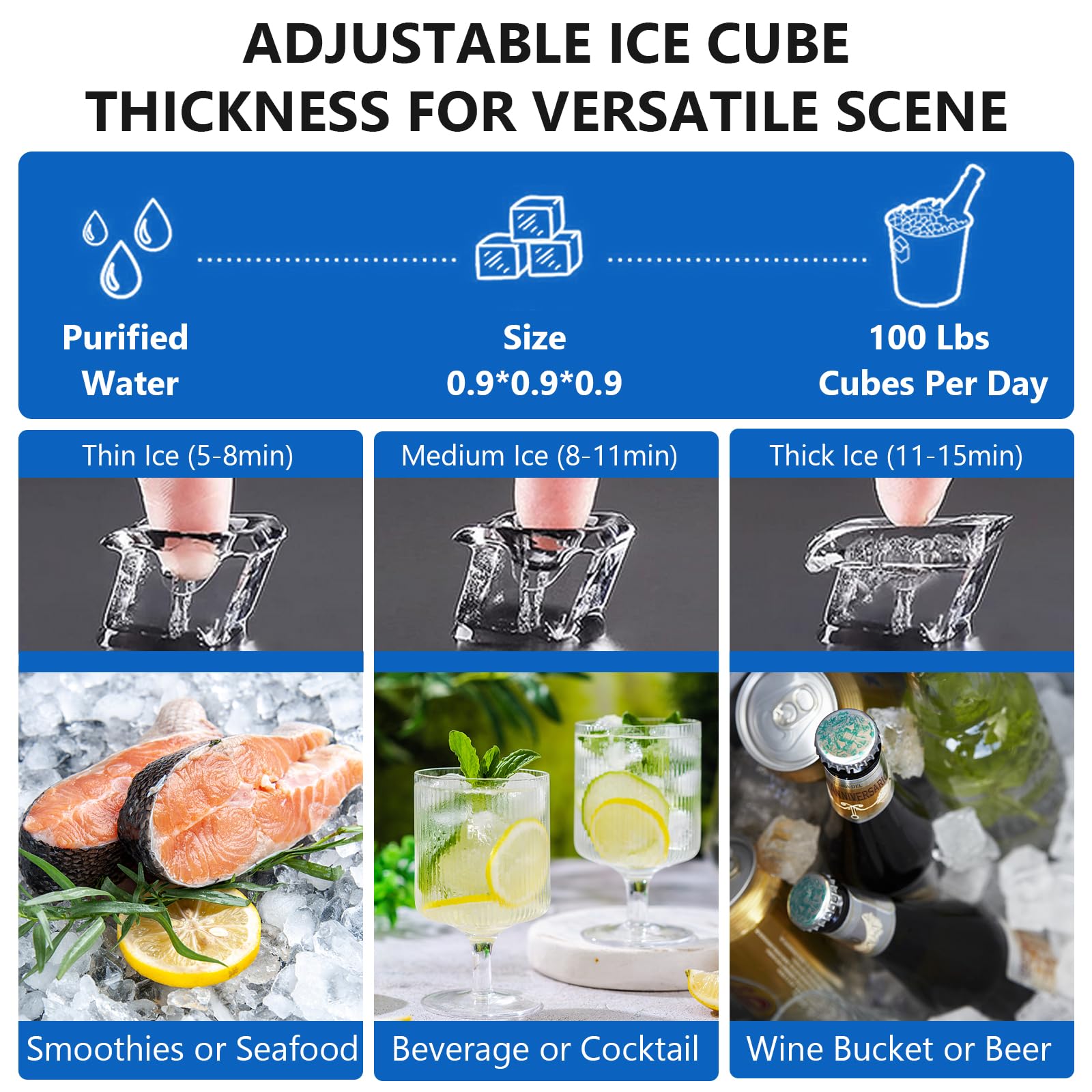 Garvee Commercial Ice Machine, 100Lbs/24H Ice Maker With 2 Water Inlet Modes, 50Pcs/Cycle, 33Lbs Storage Bin, Ice Machine For Ho