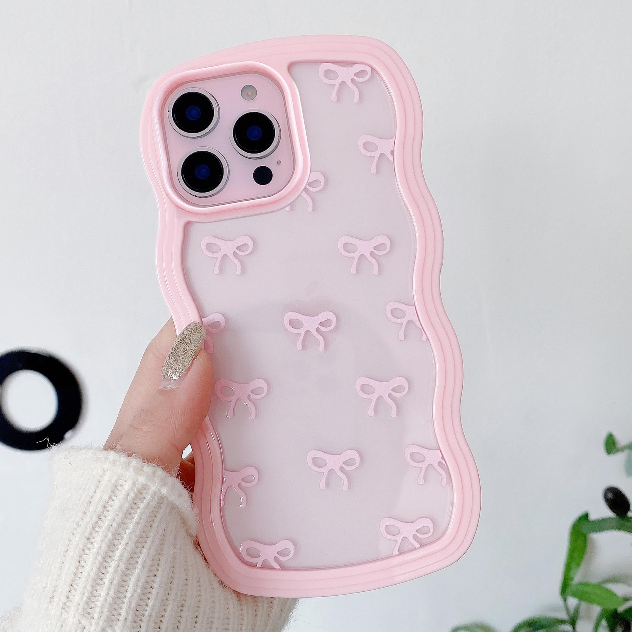 QLTYPRI Bow Case for iPhone 15 Pro Max, Clear Cute Ribbon Bow Phone Case Curly Wavy Aesthetic Phone Case, Slim Soft Transparent 