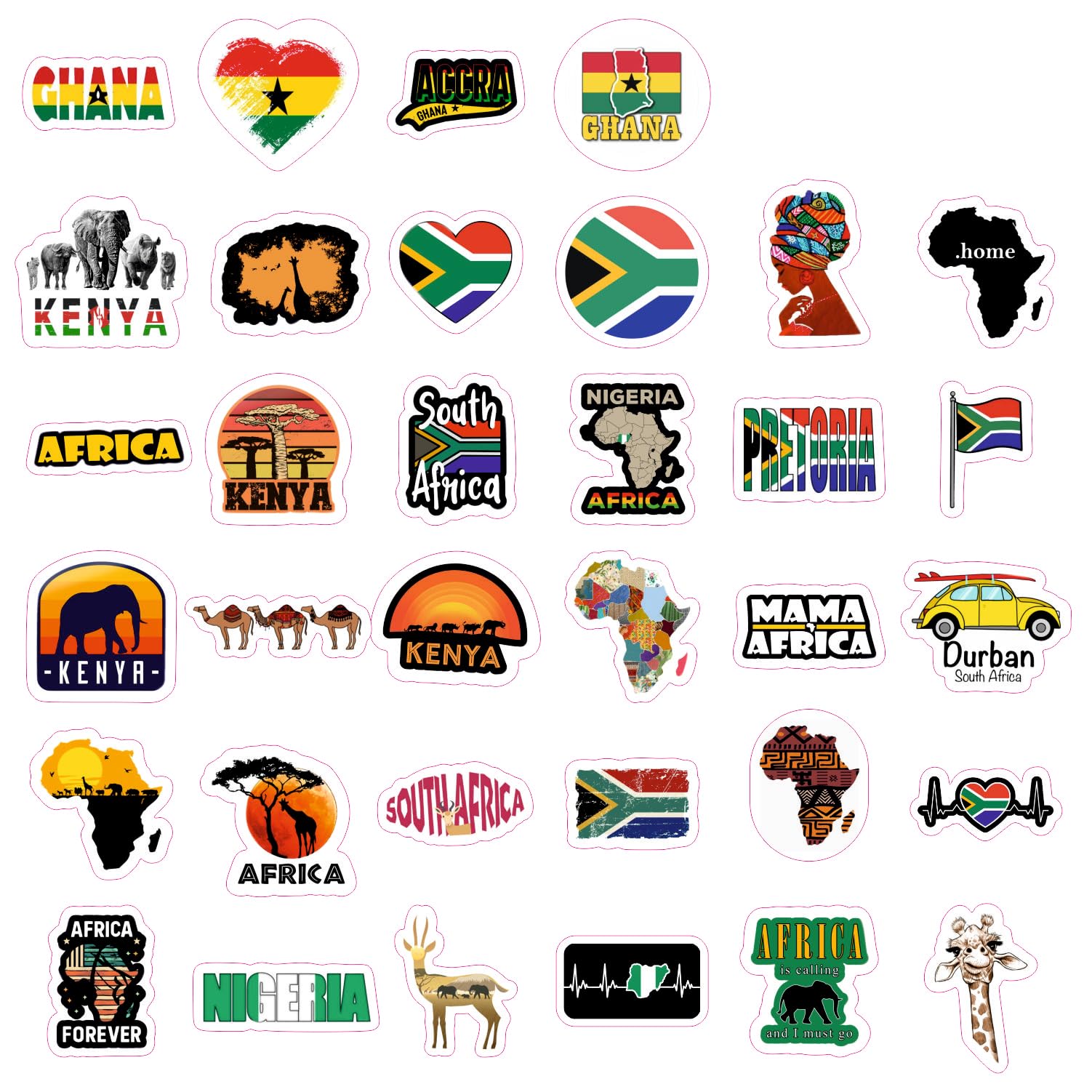 Africa Stickers For Water Bottle And Laptop   African Party Favors & Decorations, Waterproof Vinyl Decals, Kenya, Nigeria, Ghana