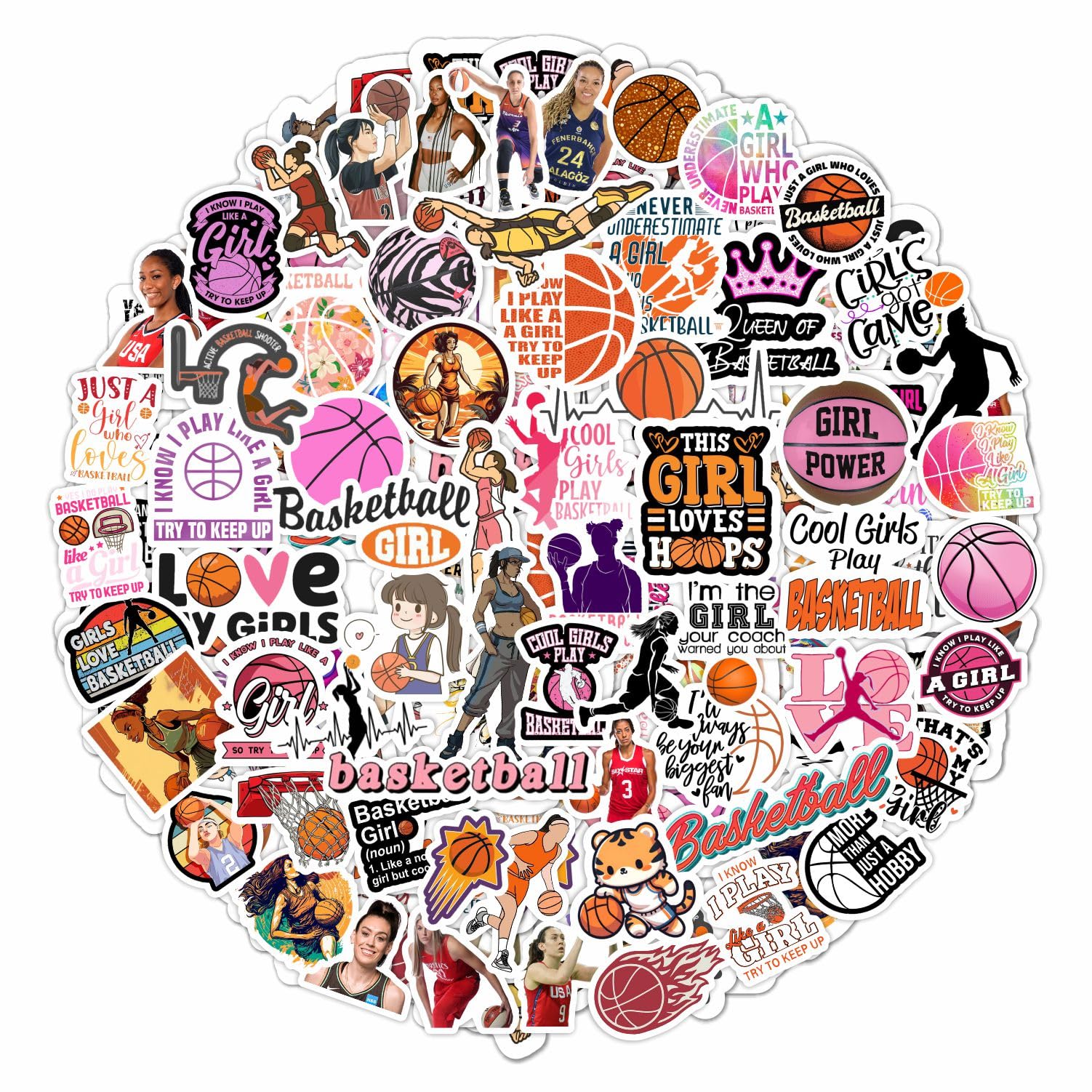 100Pcs Basketball Stickers For Girls For Water Bottle And Laptop   Basketball Party Favors & Decorations, Waterproof Vinyl Decal