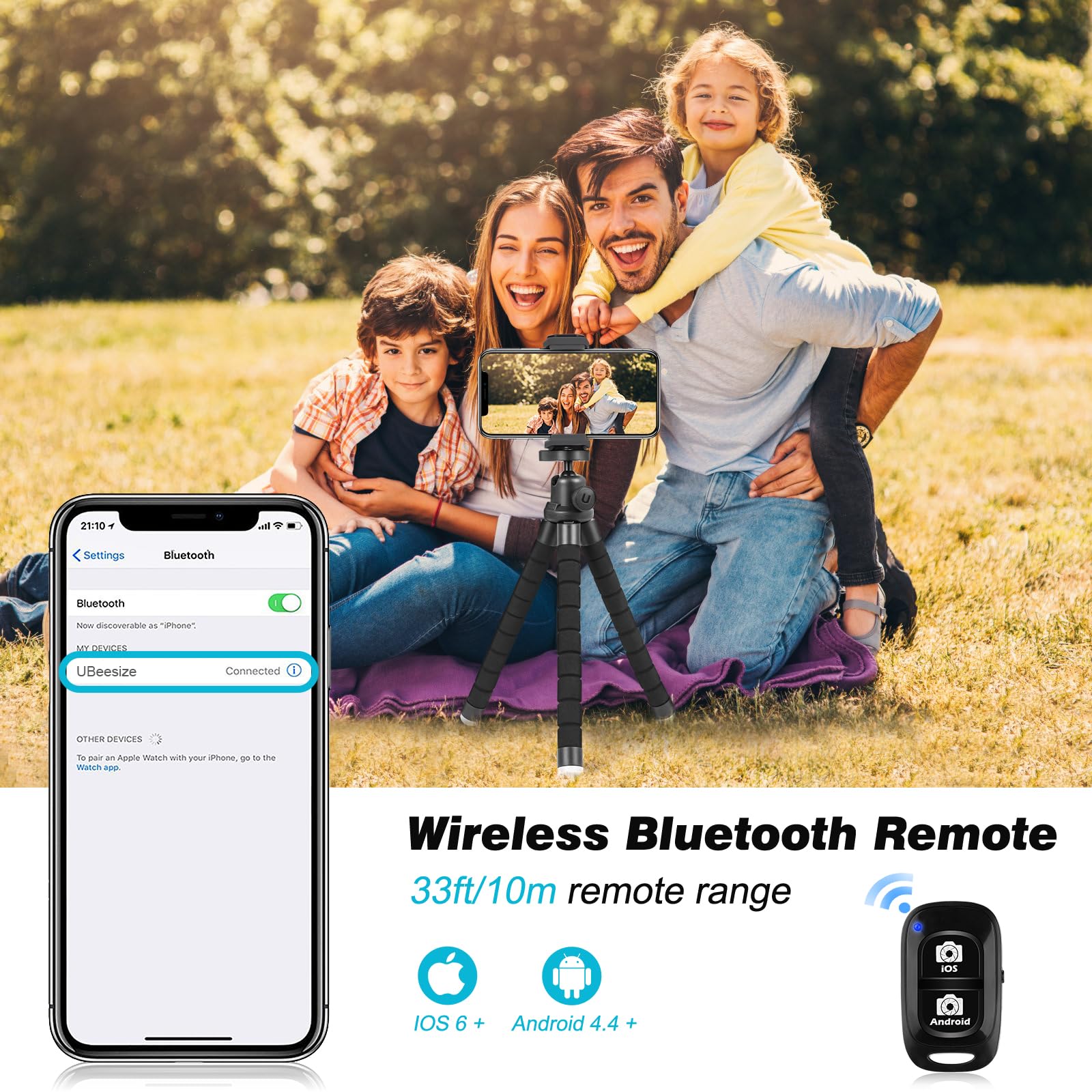 Aureday Cell Phone Tripod Stand, Flexible Travel Tripod With Remote And Mount,Small Cellphone Tripod For Iphone&Android Phones,Cameras,Gopro,Webcam(Sponge)