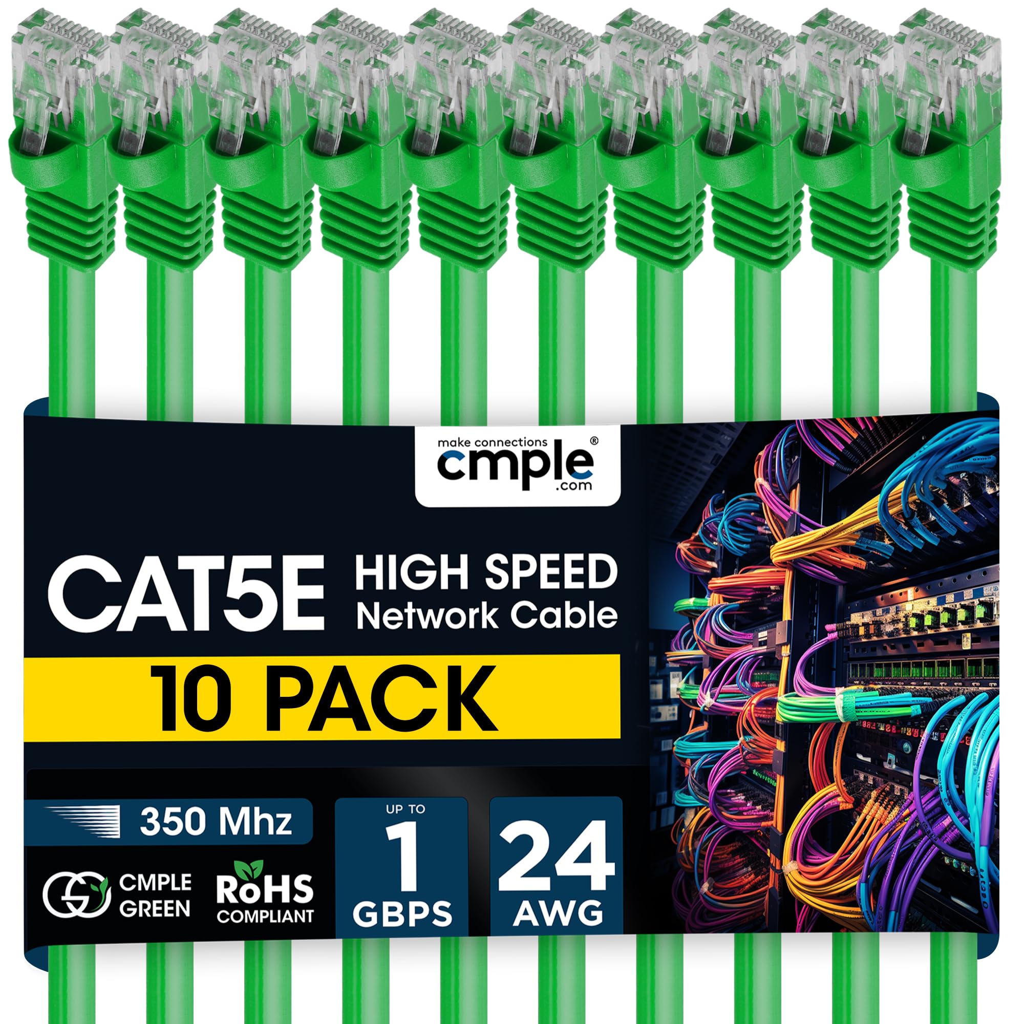 Cmple  10 Pack Cat5e Ethernet Cable 15ft Computer LAN Cable with RJ45 Connectors 1Gbps Ethernet Patch Cord 350Mhz Router Cable 