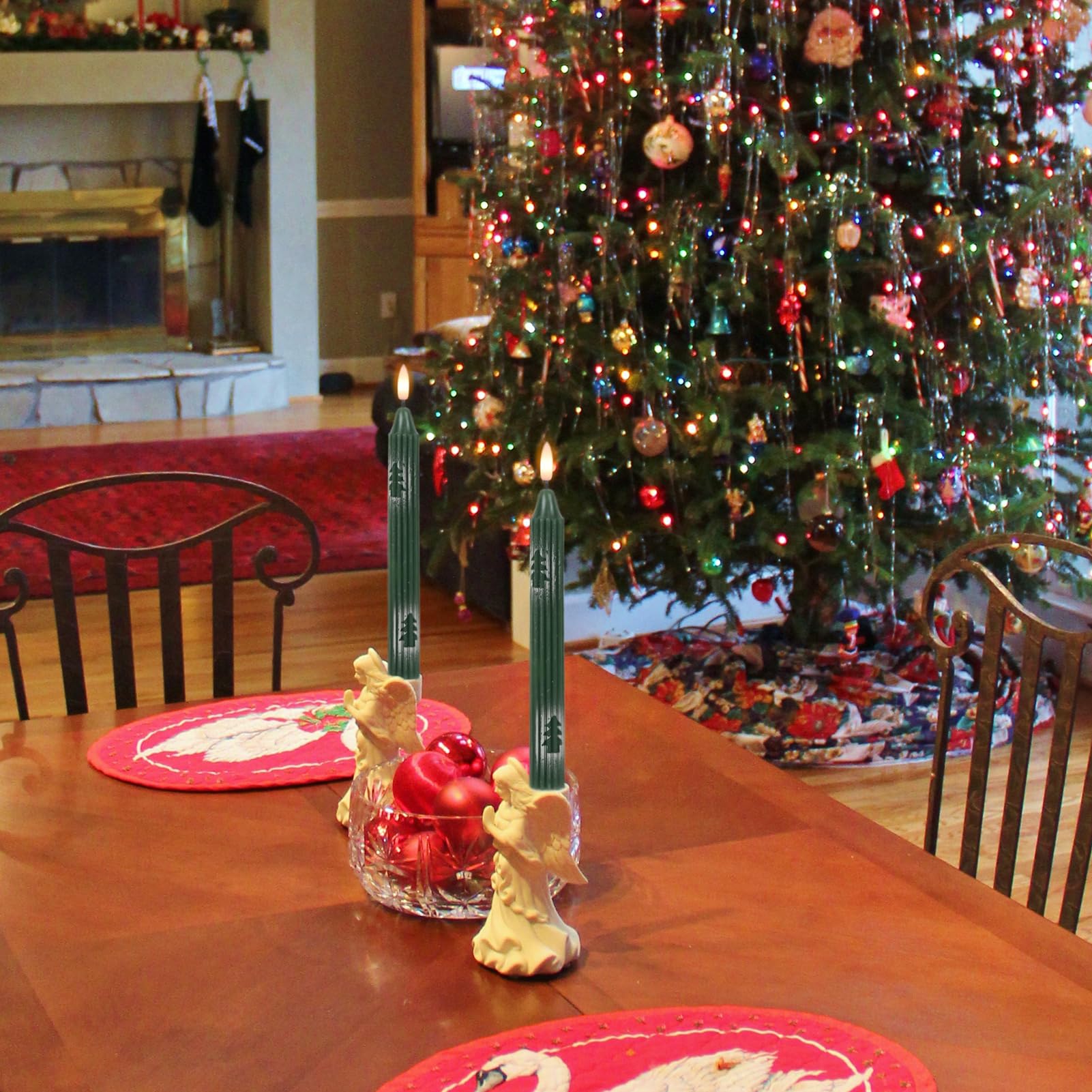 Kunswenn Christmas Flameless Candlesticks, Green Flameless Taper Candles With Remote Timer, 6 Pack Led Tall Candlesticks Battery