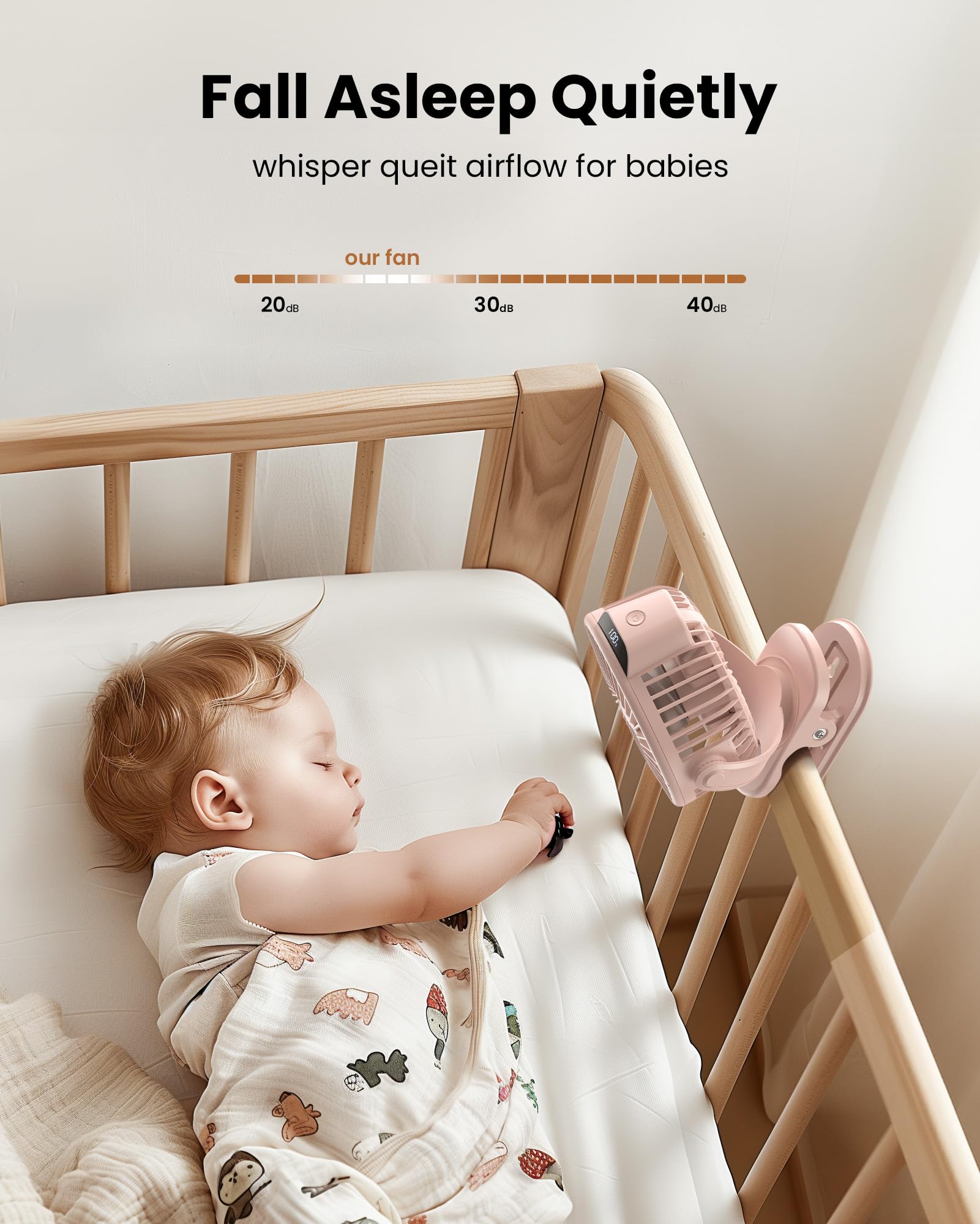 Koonie Portable Clip On Fan, Small Usb Battery Operated, 3 Speed Rechargeable Mini Pink With Led Display, 360 Rotate Personal Co