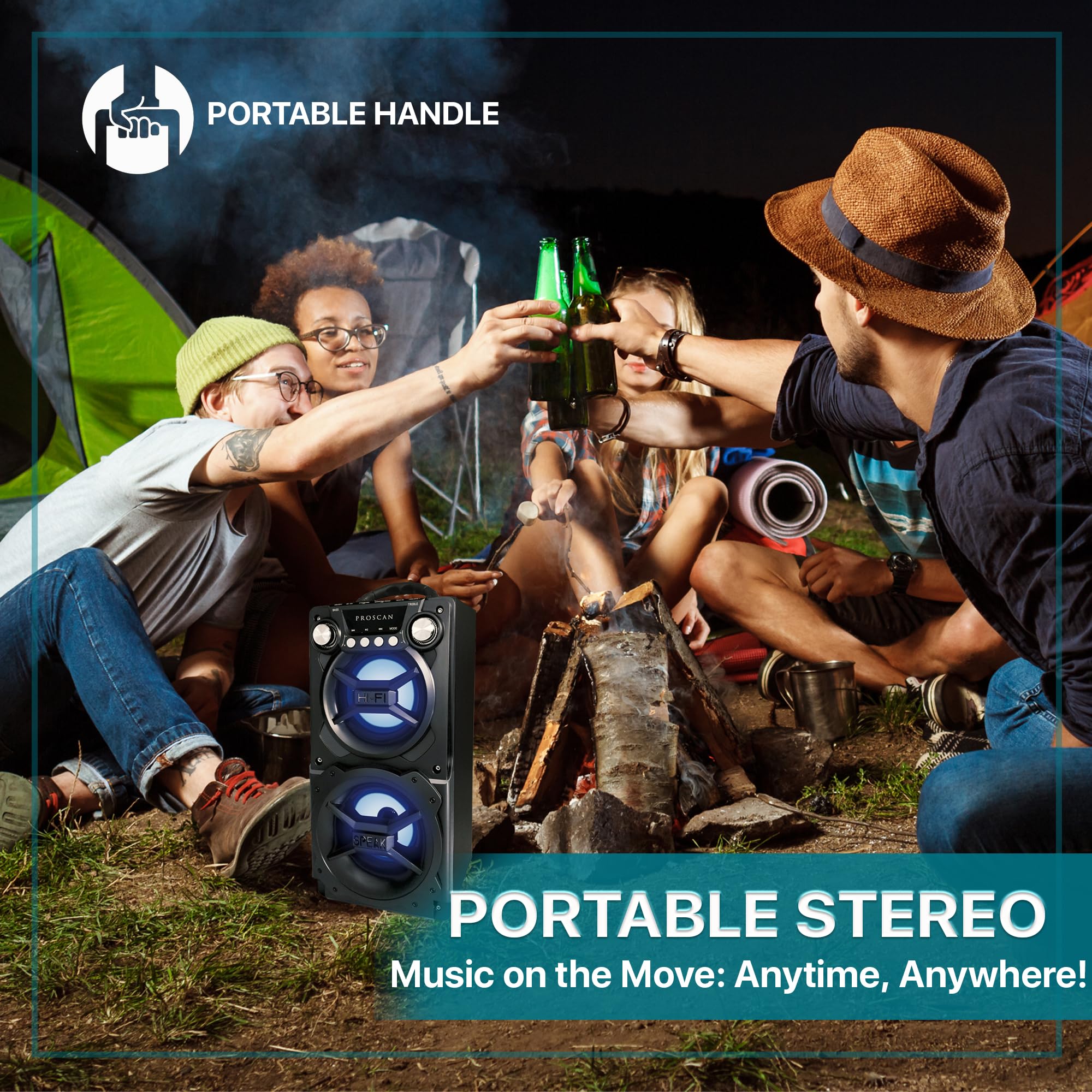 Proscan Elite Ledvance Sylvania, Portable Speaker With Bluetooth, Connect To Iphone, Ipad Or Android, Double Subwoofer Heavy Bas