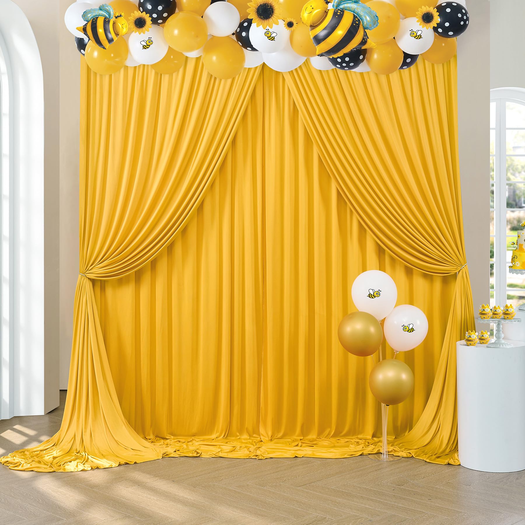 10X8 Ft Wrinkle Free Mustard Yellow Backdrop Curtains For Parties, Thick Polyester Yellow Photo Backdrop Drapes For Weddings Bir