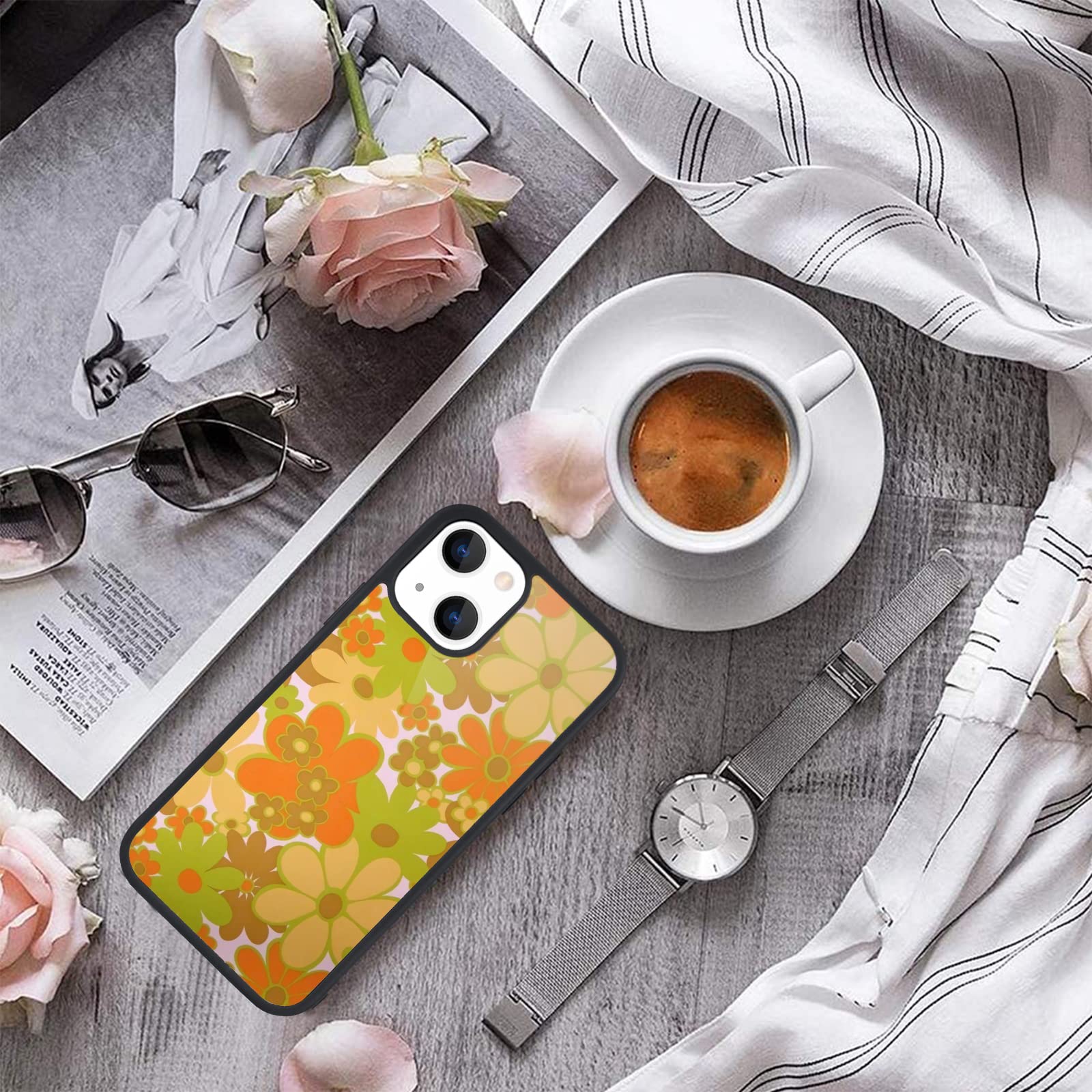 MAYCARI iPhone 13 Pro Max Case Floral Design Hard Back Soft TPU Bumper Colorful Flowers