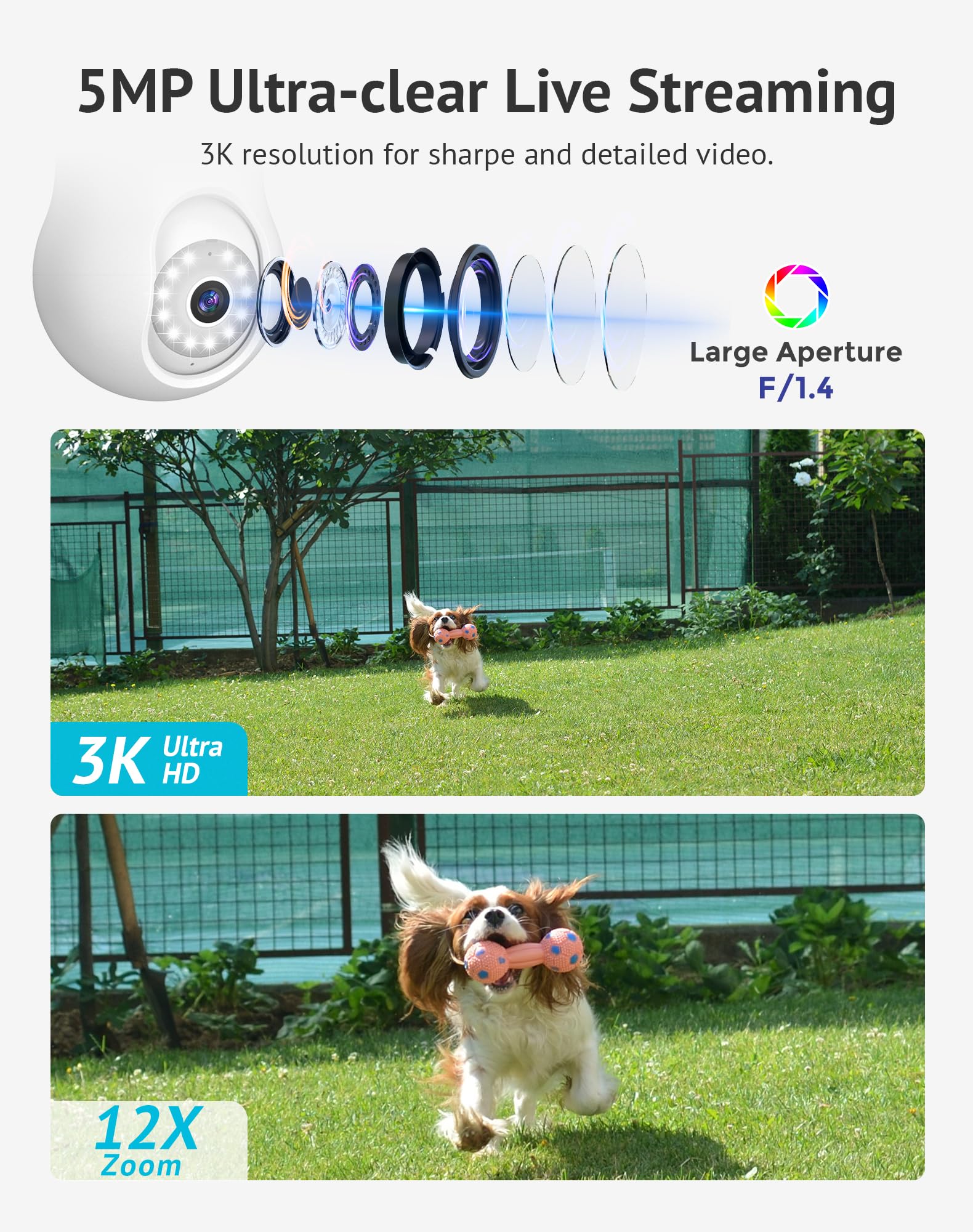 Laview 5Mp Qhd Bulb Security Camera 2.4Ghz, 360 3K Security Cameras Wireless Outdoor Indoor Full Color Day And Night, Ai Motion