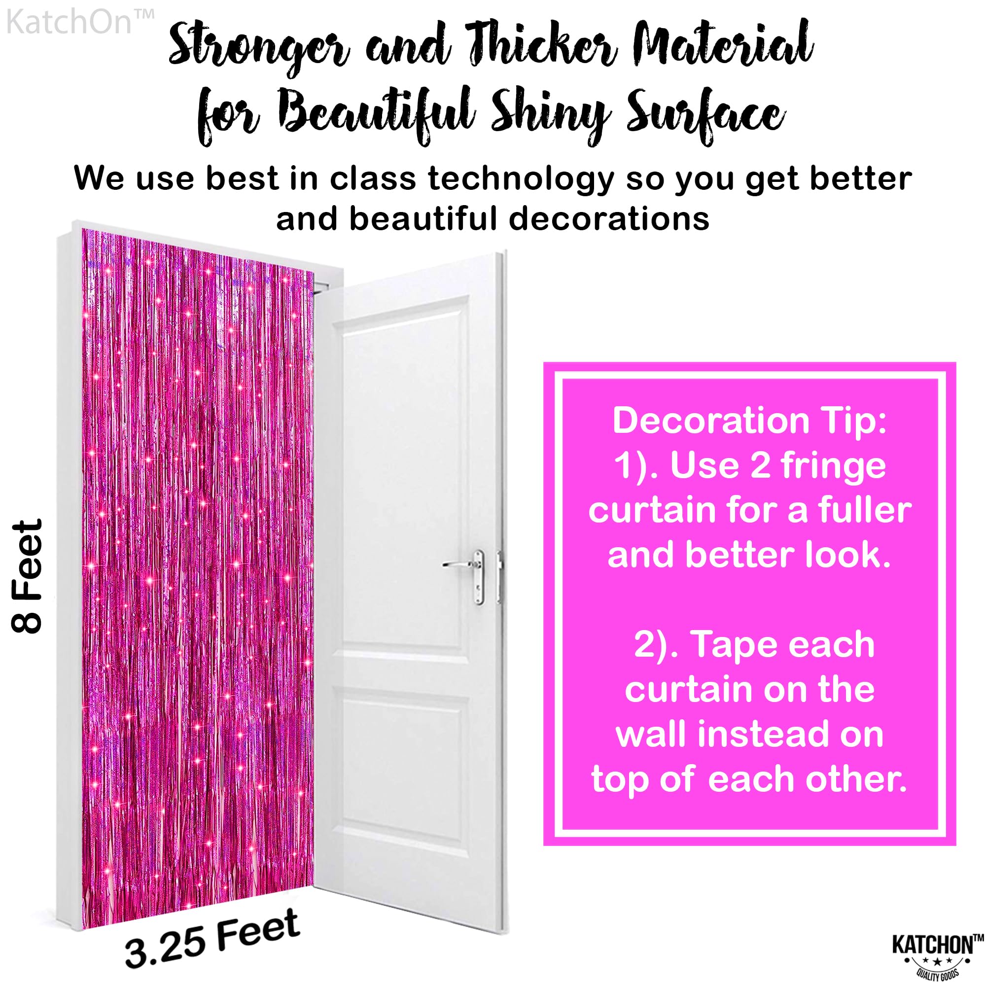 Katchon, Iridescent Hot Pink Backdrop Curtain   Large 3.2X8 Feet, Pack Of 2 | Pink Backdrop Fringe Curtain For Pink Birthday Dec