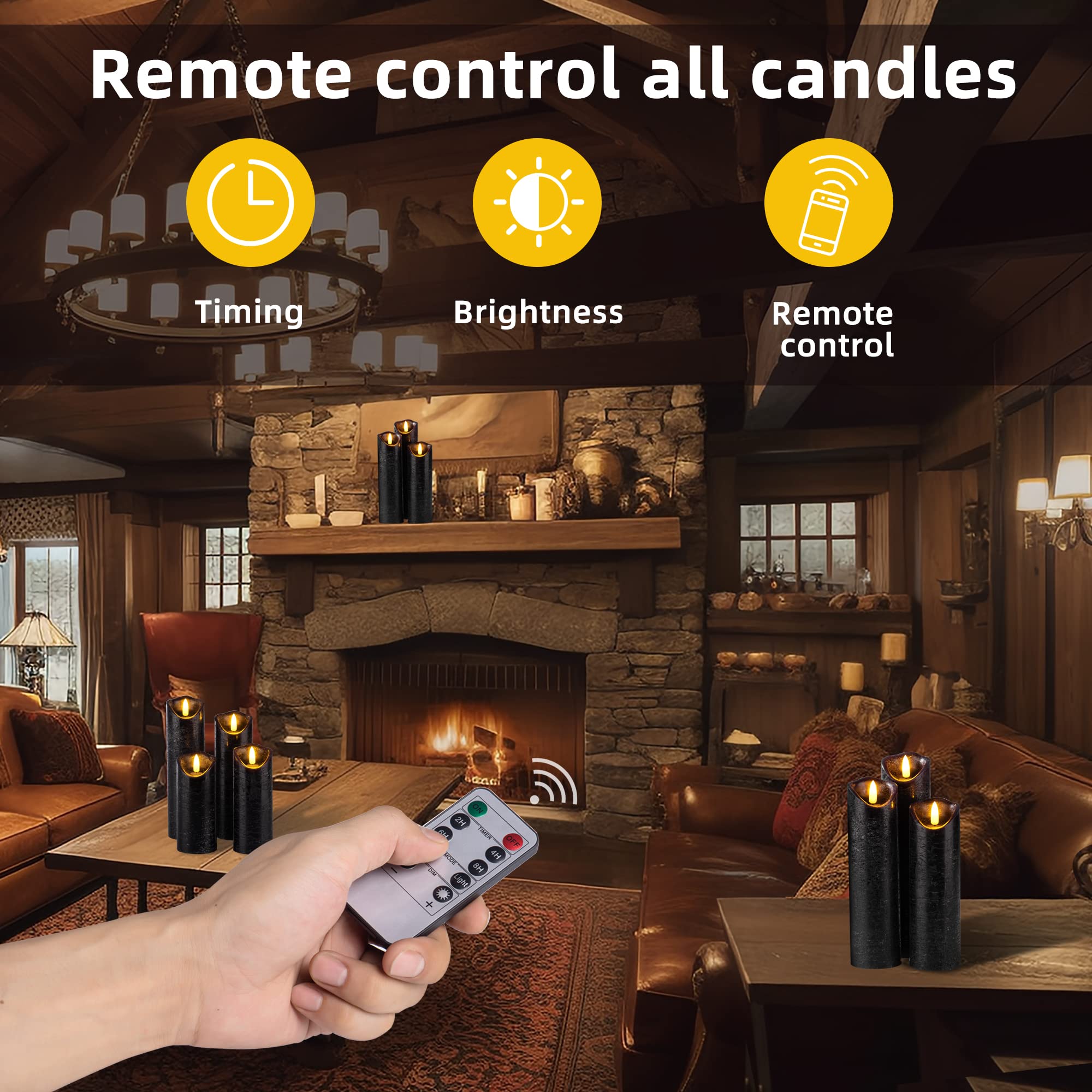 Hausware Set Of 9 Flameless Candles Battery Operated Led Real Wax Flickering Electric Candles With Remote Control Timer For Wedd