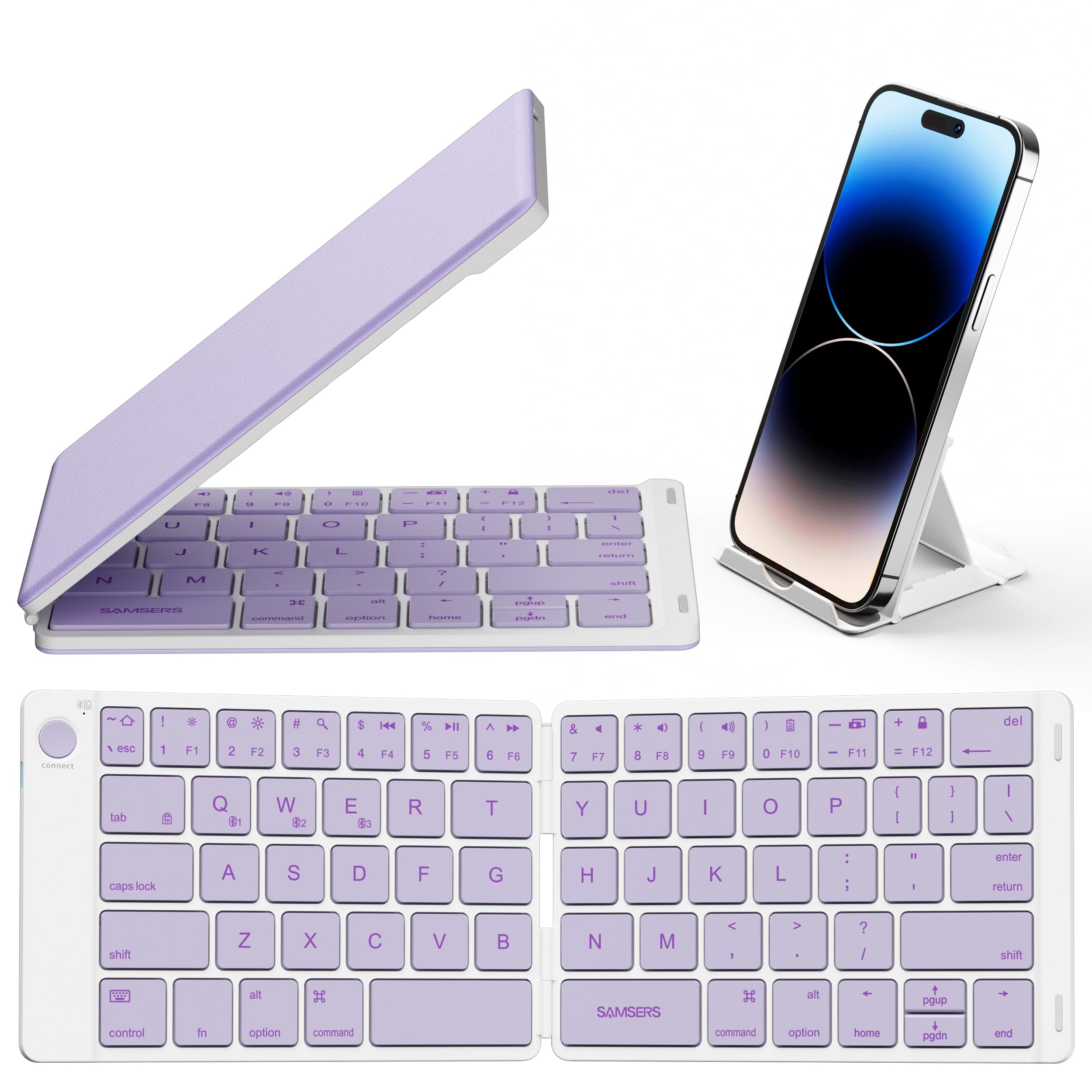Samsers Bluetooth Foldable Keyboard, Wireless Portable Folding Keyboard, Full Size Ultra Slim Rechargeable Keyboard Connect Up T