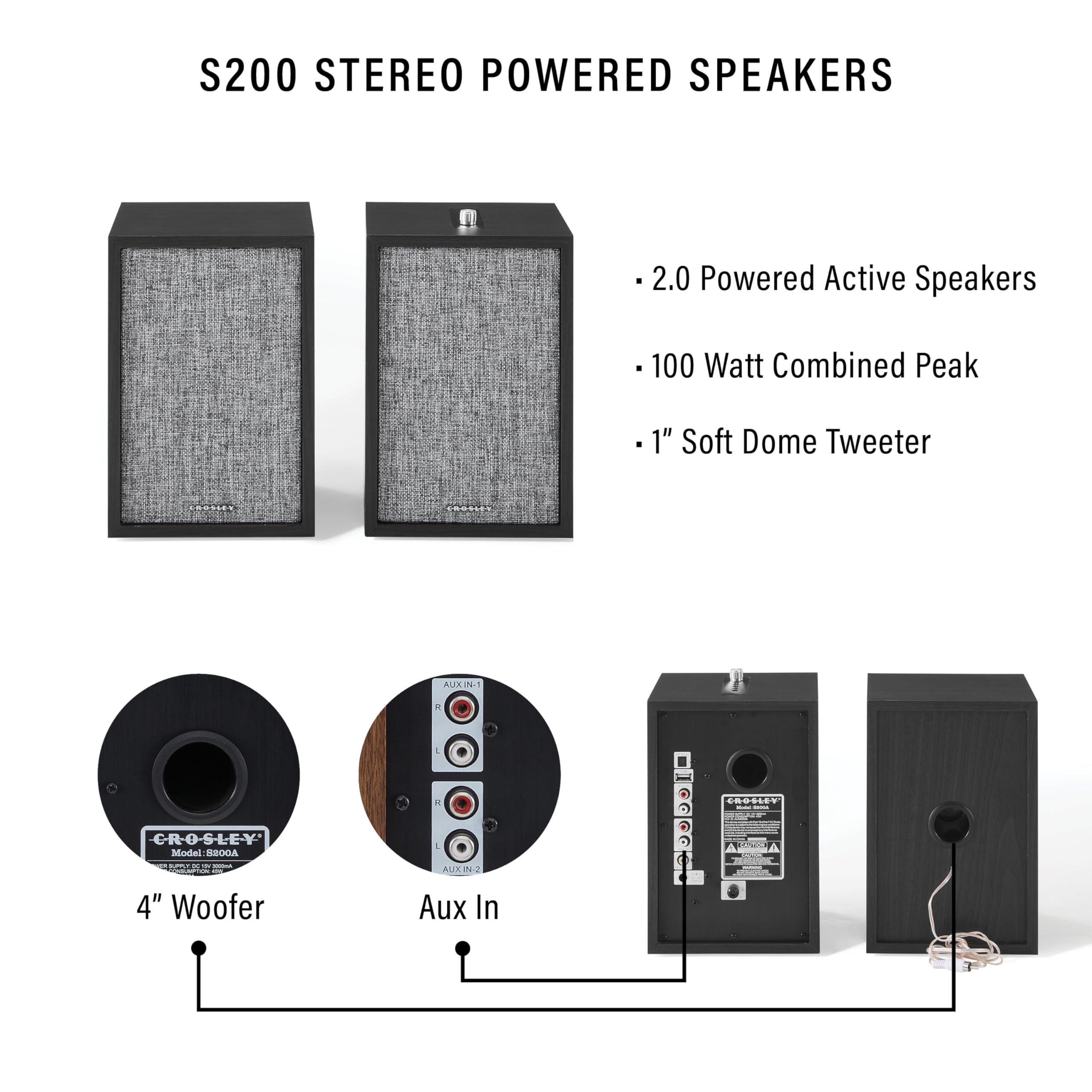 Crosley Kt400B-Wh Fully Automatic Bluetooth 2-Speed Turntable Record Player With S200A Stereo Speakers, White