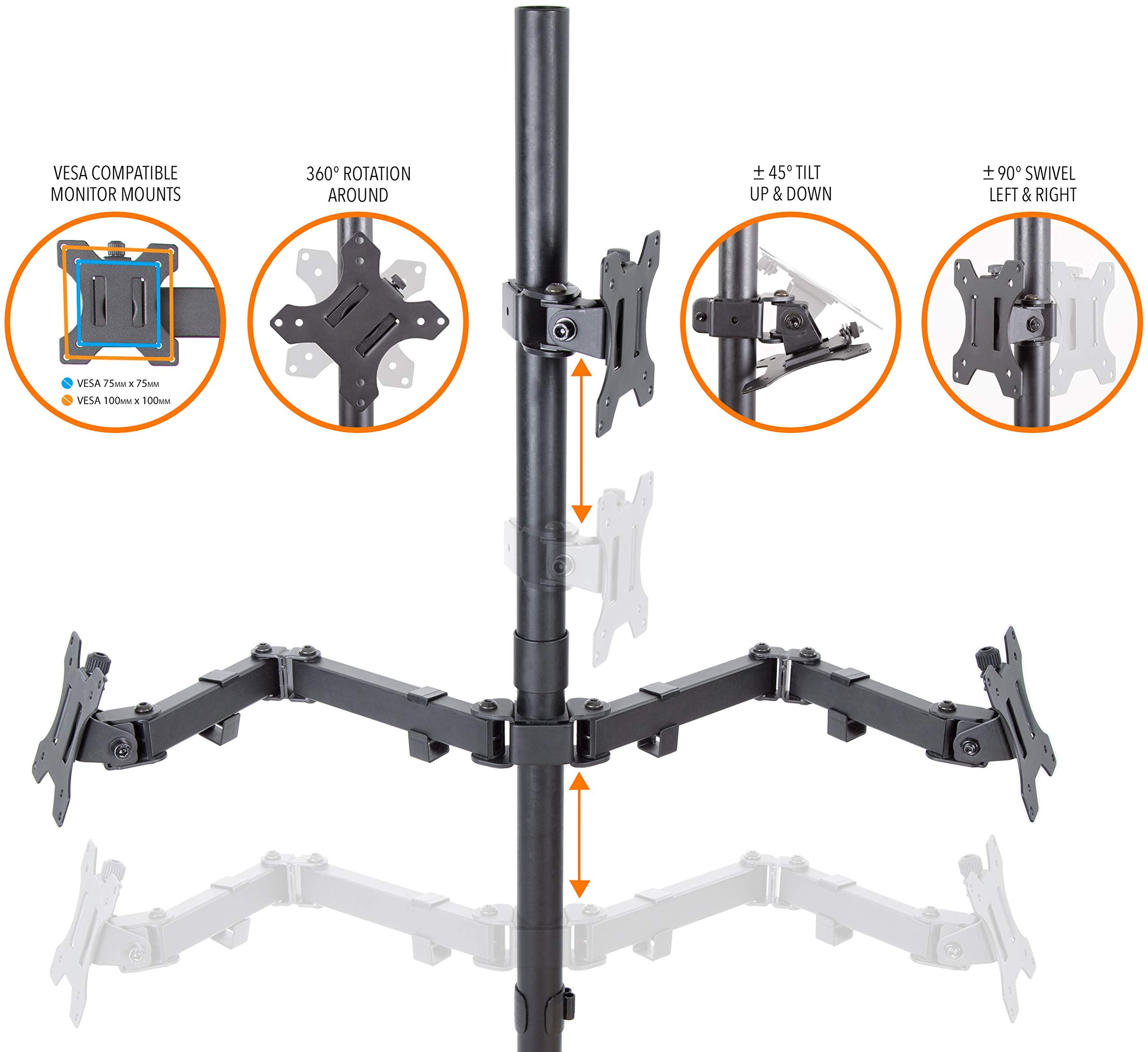 Stand Steady Triple Monitor Desk Stand With Clamp On Base, For Home Or Office Use, Height Adjustable Computer Monitor Stand With
