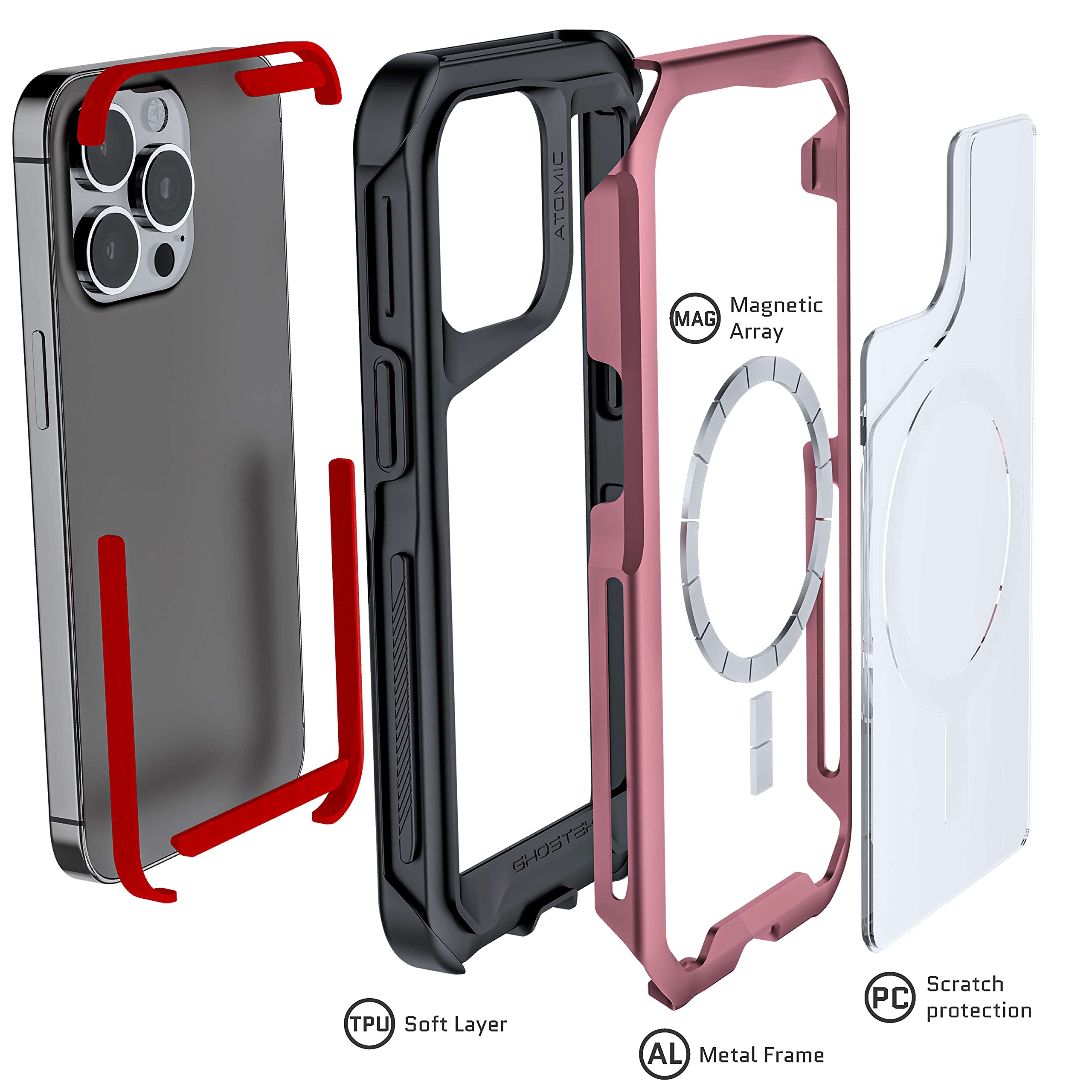 Ghostek Atomic Slim Cute Iphone 13 Pro Case Pink For Women With Magsafe Ring Magnet Built In Wireless Charging Compatible Protec