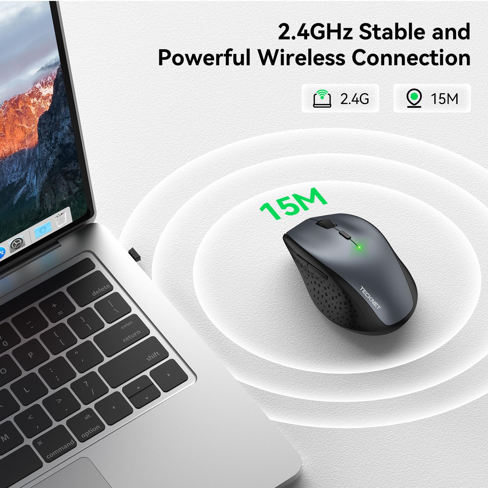 Tecknet Wireless Mouse, 2.4G Usb Computer Mouse With 6 Level Adjustable 4800 Dpi, Silent Mouse Quiet Click,30 Months Battery, Ergonomic Grips, 6 Buttons Portable For Pc, Chromebook, Mac   Grey