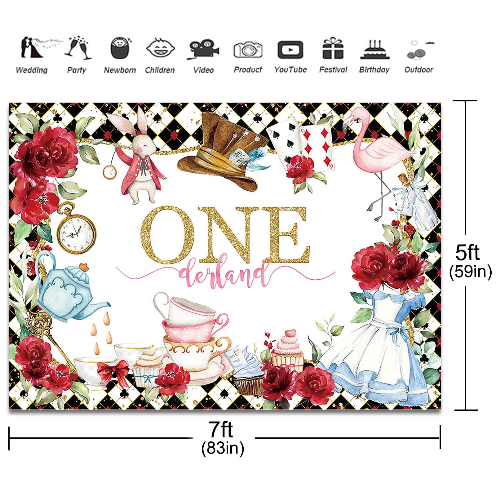 Fitumiw Wonderland 1St Birthday Backdrop 7X5Ft Tea Party Onederland Happy First Birthday Background Party Decorations For Kids G