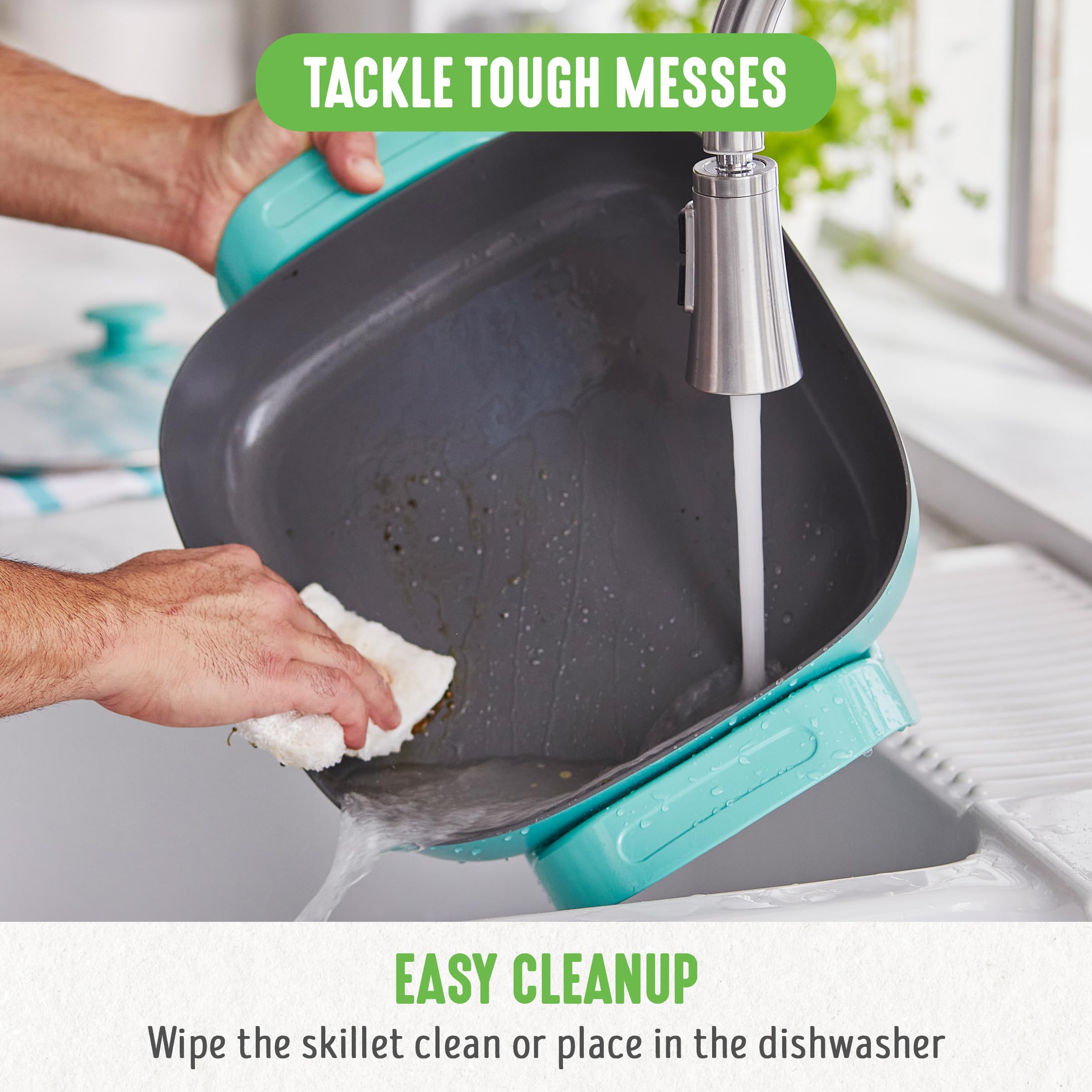 Greenlife Healthy Ceramic Nonstick, 12 5Qt Square Electric Skillet With Glass Lid, Dishwasher Safe, Adjustable Temperature Contr