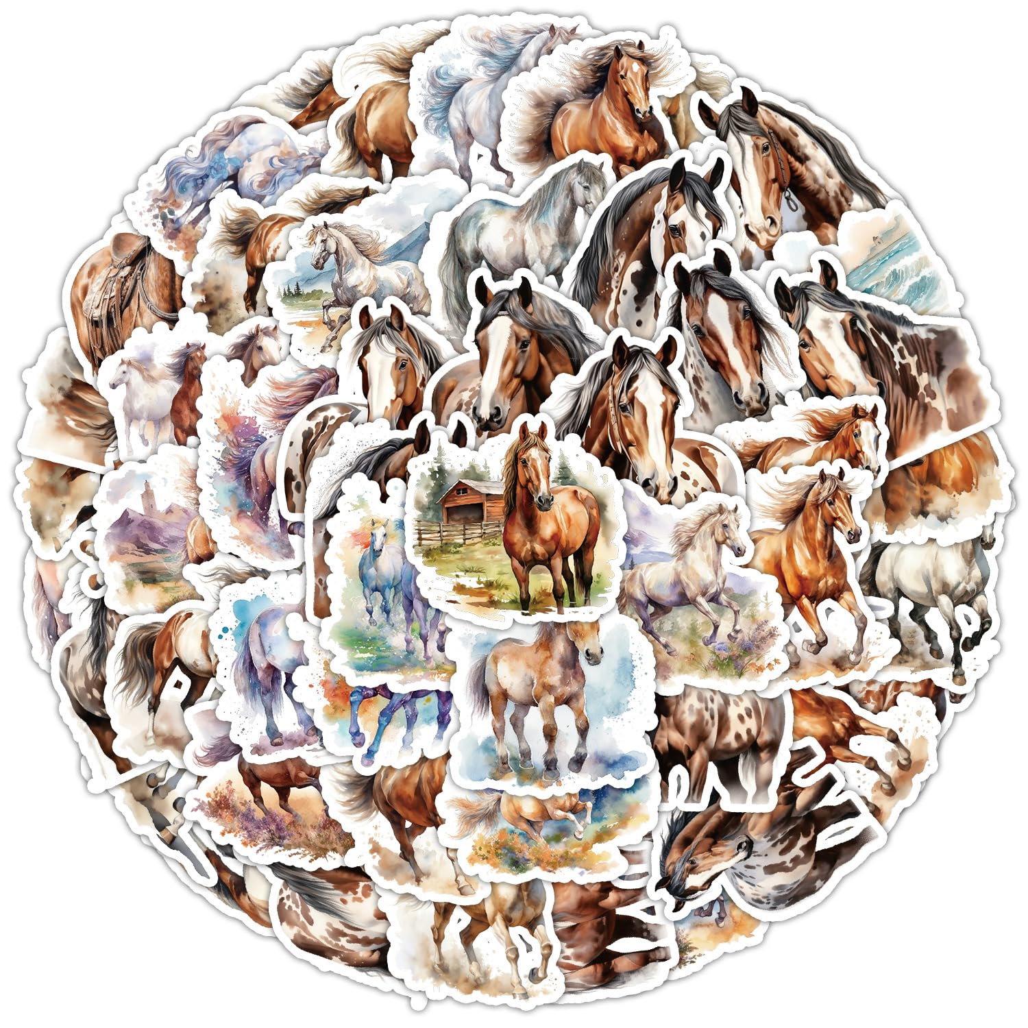 50Pcs Horse Stickers Pack, Waterproof Vinyl Stickers For Water Bottle, Hydro Flask, Journal, Scrapbook, Laptop, Kindle, Skateboa