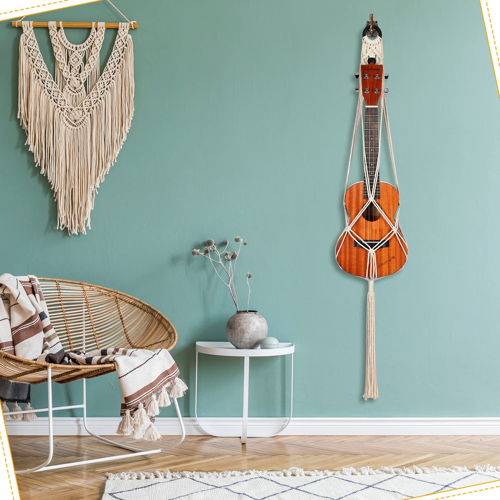 3 Pieces 21 To 24 Inches, Macrame Ukulele Hanger Macrame Wall Mount Hanger Boho Ukulele Wall Mount Hanging Stand Holder For Sopr