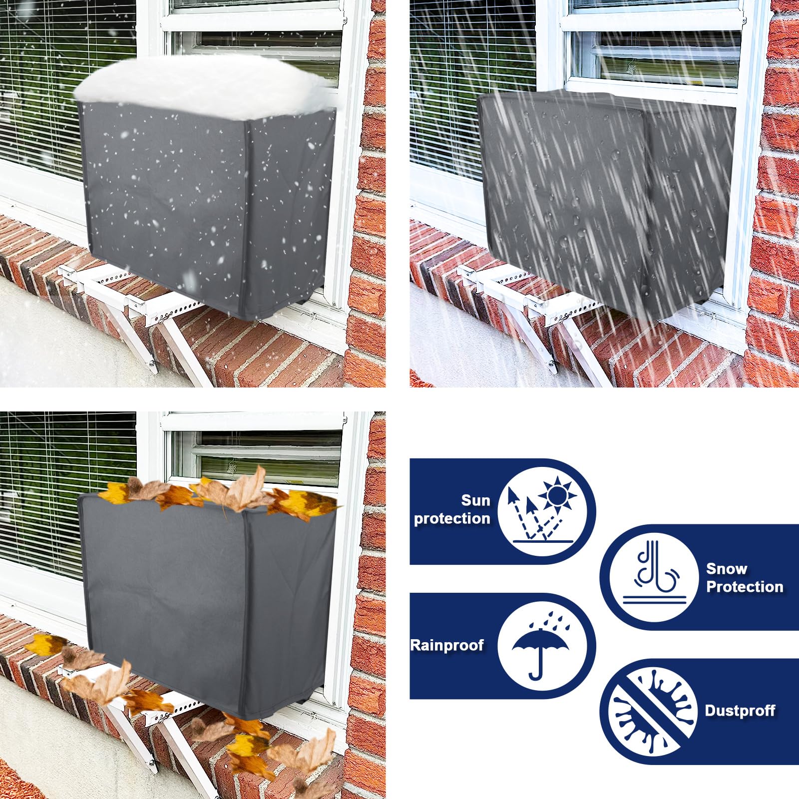 600D Outdoor Air Conditioner Covers And Indoor Air Conditioner Cover For U Shaped Window Air Conditioner Unit, With Adjustable H