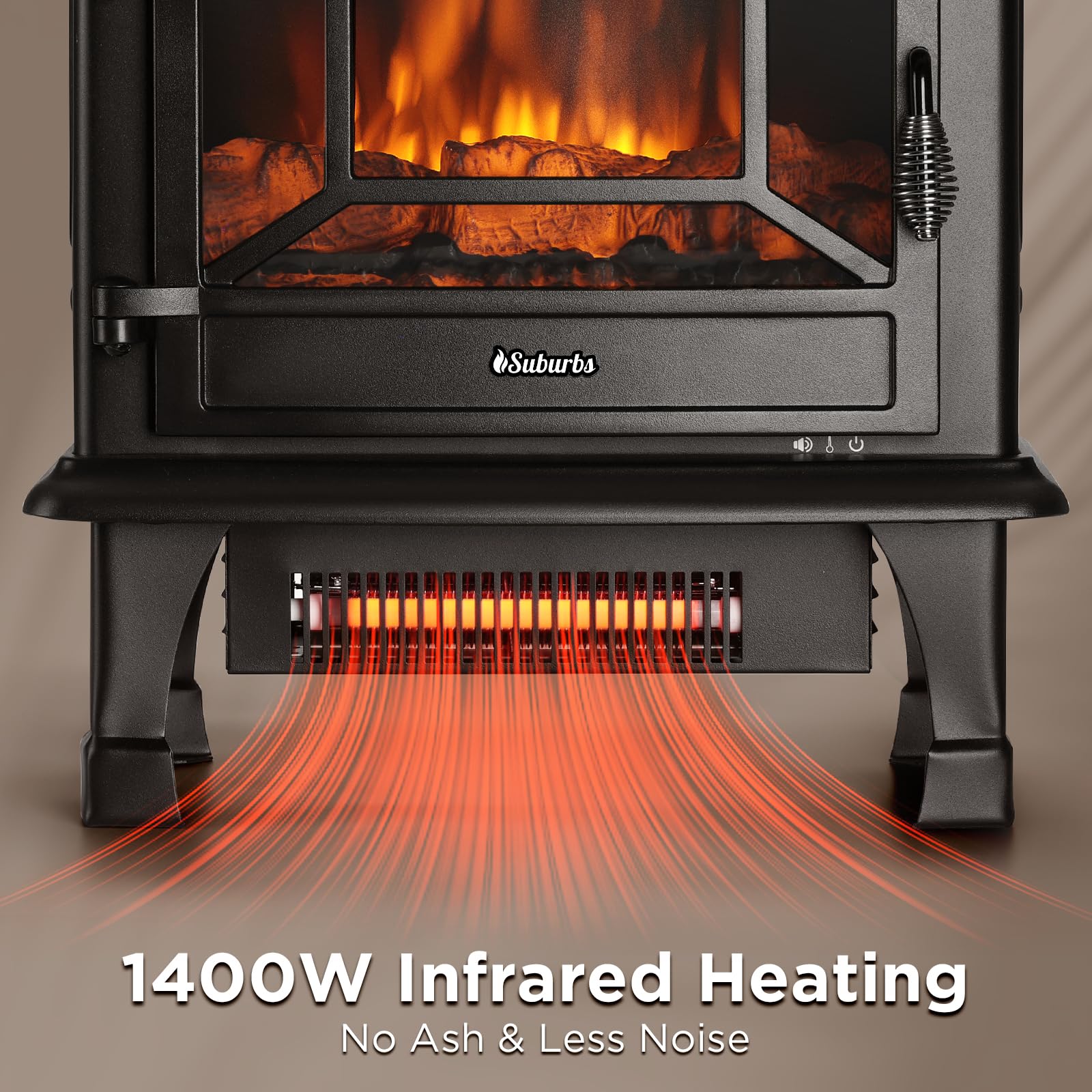 Turbro Suburbs 20 In. Electric Fireplace Infrared Heater With Crackling Sound, Freestanding Fireplace Stove With Realistic Flame