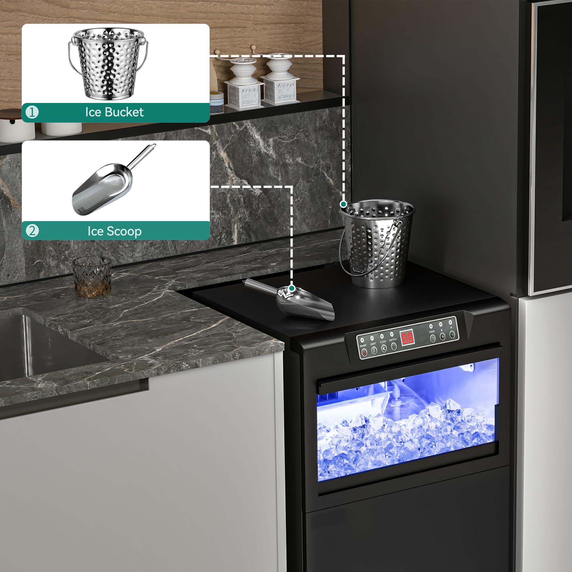 Yitahome 130Lbs Commercial Ice Maker Machine Under Counter Black, Etl & Doe Certificated Ice Machine Commercial, Big Ice Makers