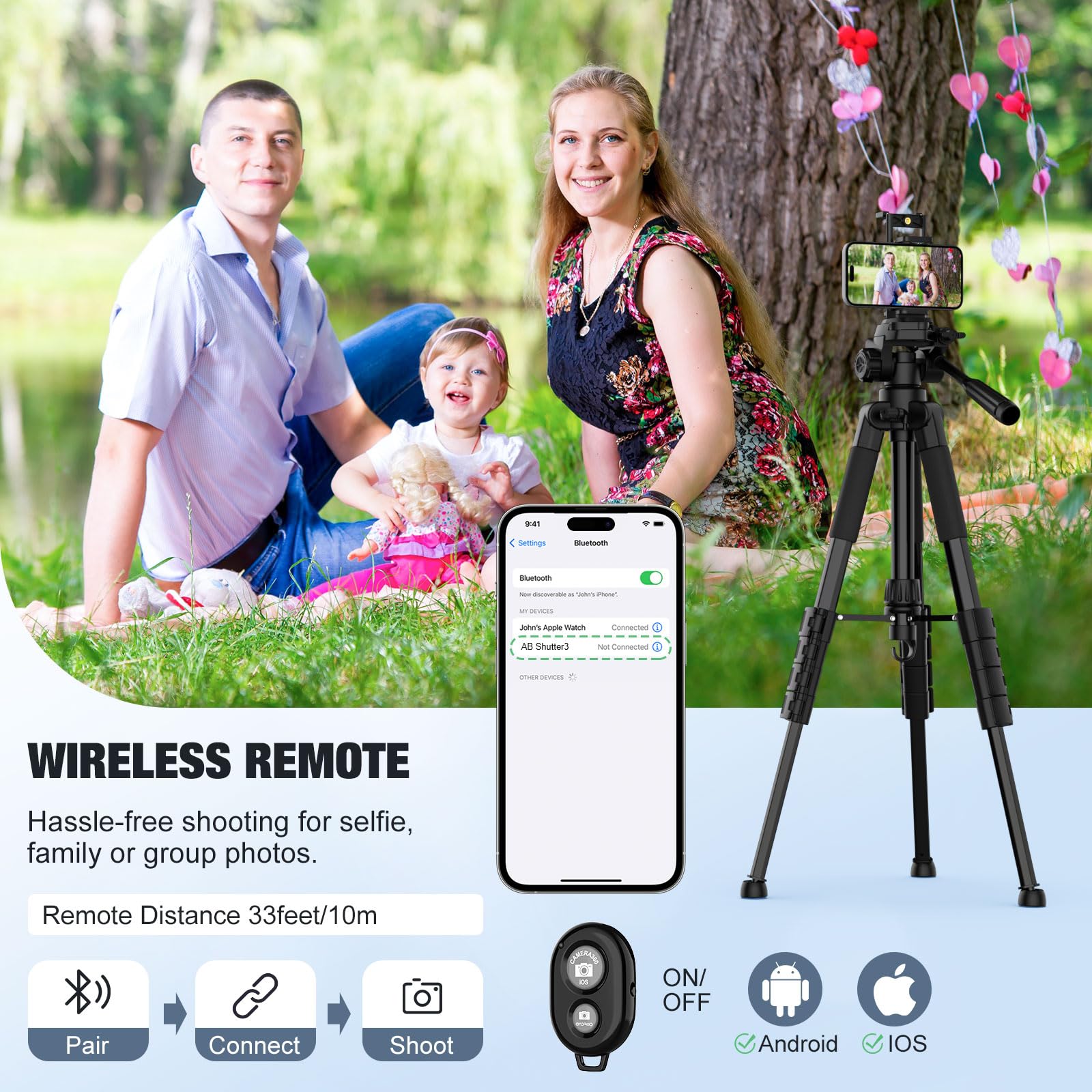 MoKo Camera Tripod for iPad   70' Phone Tripod Stand with Travel Bag, Tripod for iPhone with Phone Holder, Wireless Remote, Travel Tripod for Camera DSLR SLR, Cell Phones, Tablets, Projector, Webcam