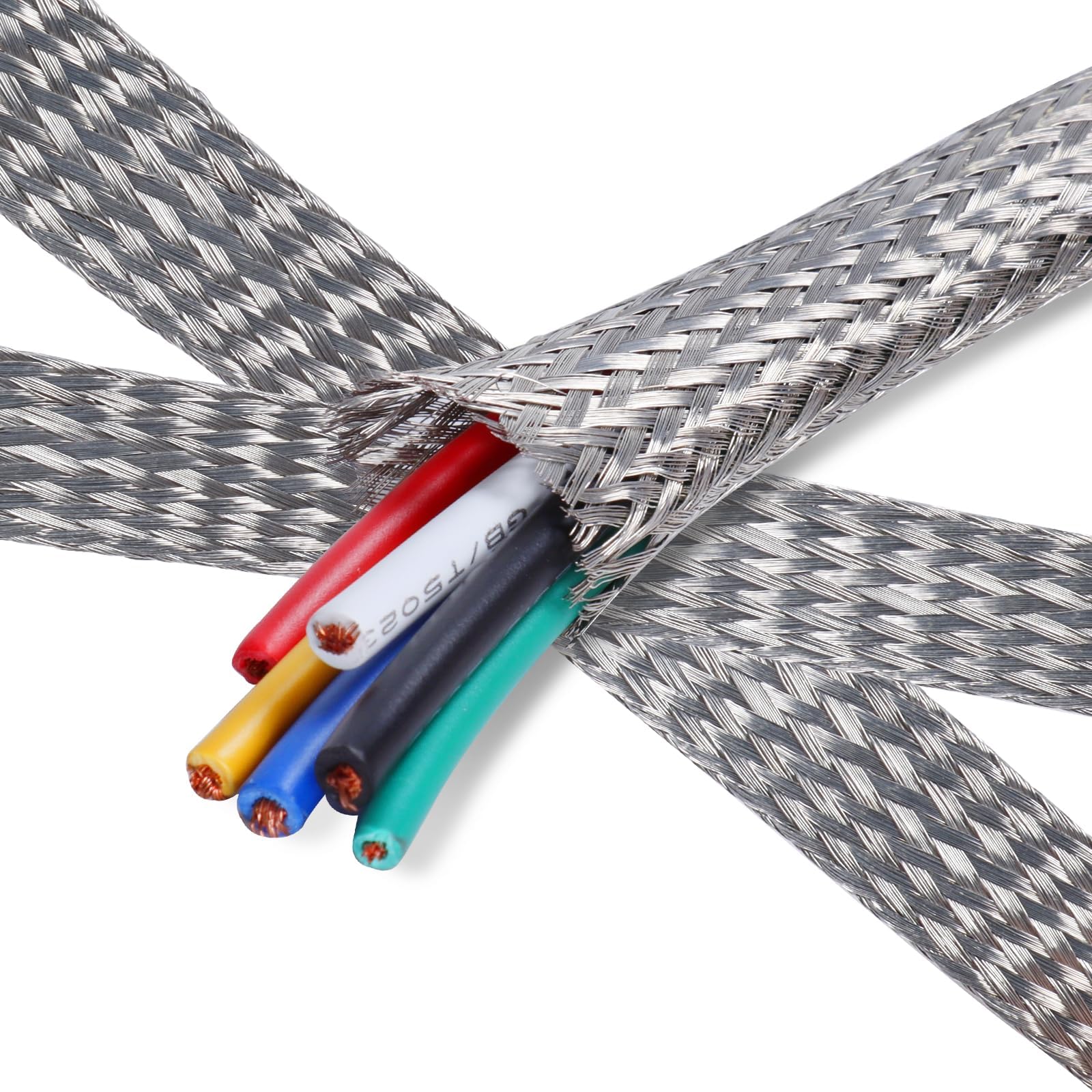 SUNNAREPOON Tinned Copper Wire Shielding Sleeve, 1/4inch - 12ft Expandable Ground Strap, Silver Metal Braided Wiring Protector