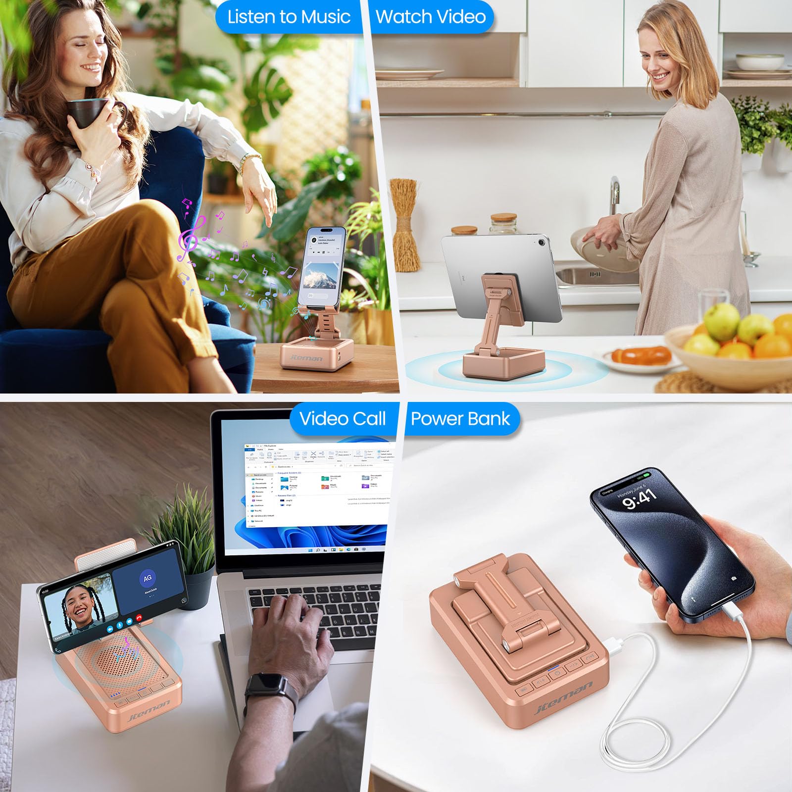 Jteman Cell Phone Stand With Bluetooth Speaker And Charging Function,Bluetooth Audio Power Bank Bracket,Birthday Gifts For Men W